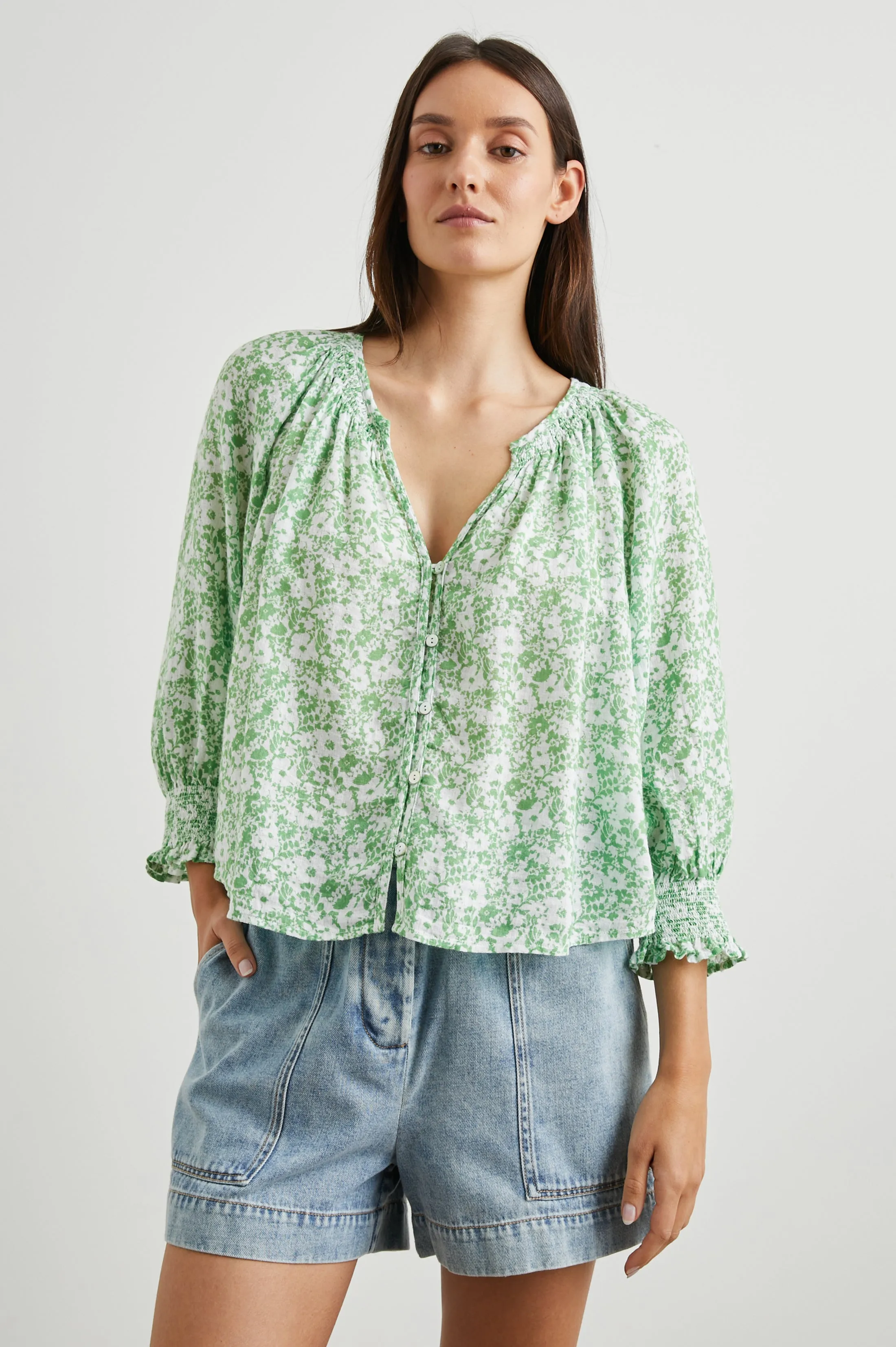 MARIAH TOP - GREEN TEXTURE FLORAL Rails