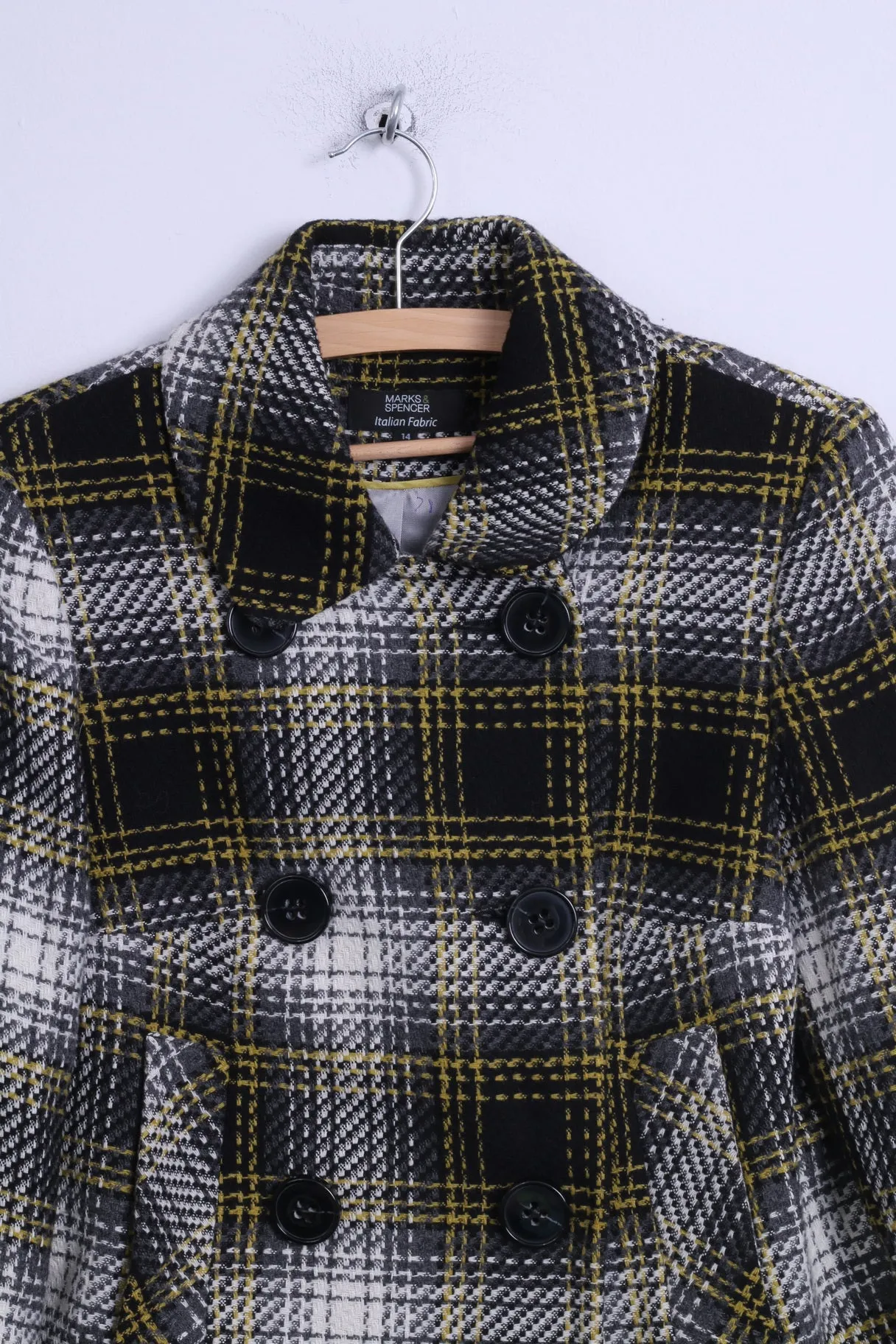 Marks & Spencer Womens 14 Jacket Grey Wool Blend Double Breasted Coat