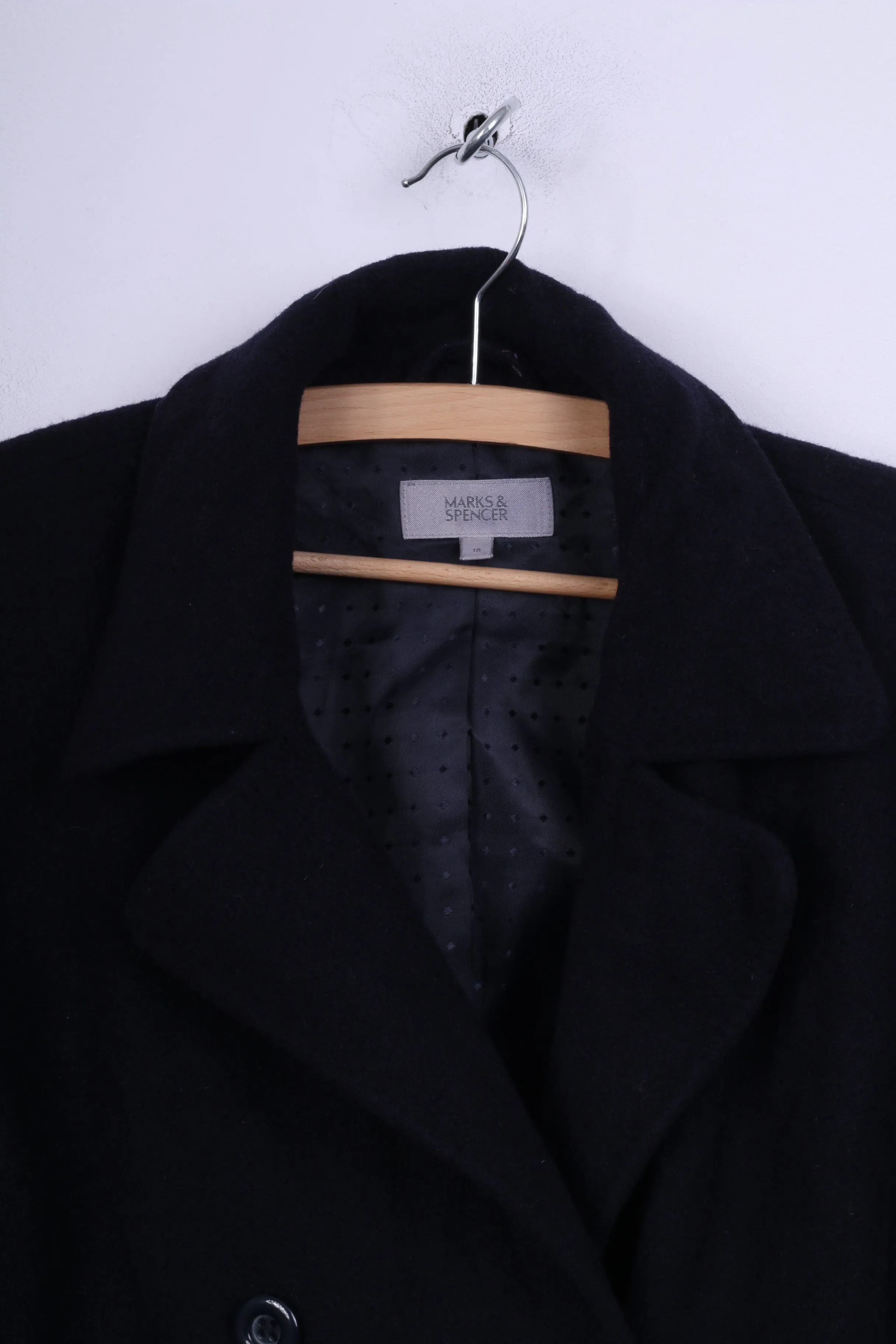Marks & Spencer Womens 16 XXL Jacket Double Breasted Navy Wool Nylon