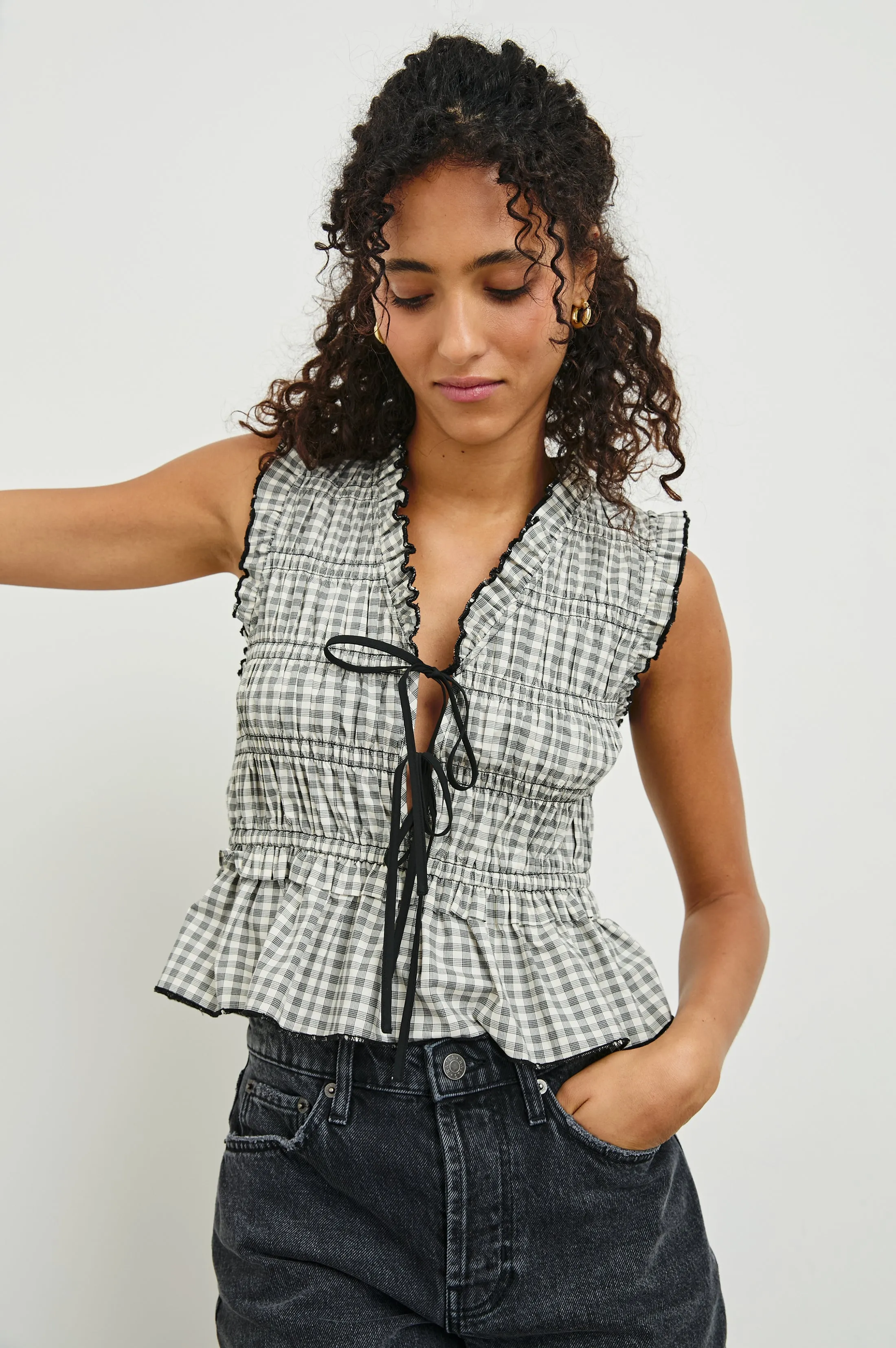 MARTINE TOP - IVORY JET GINGHAM Rails