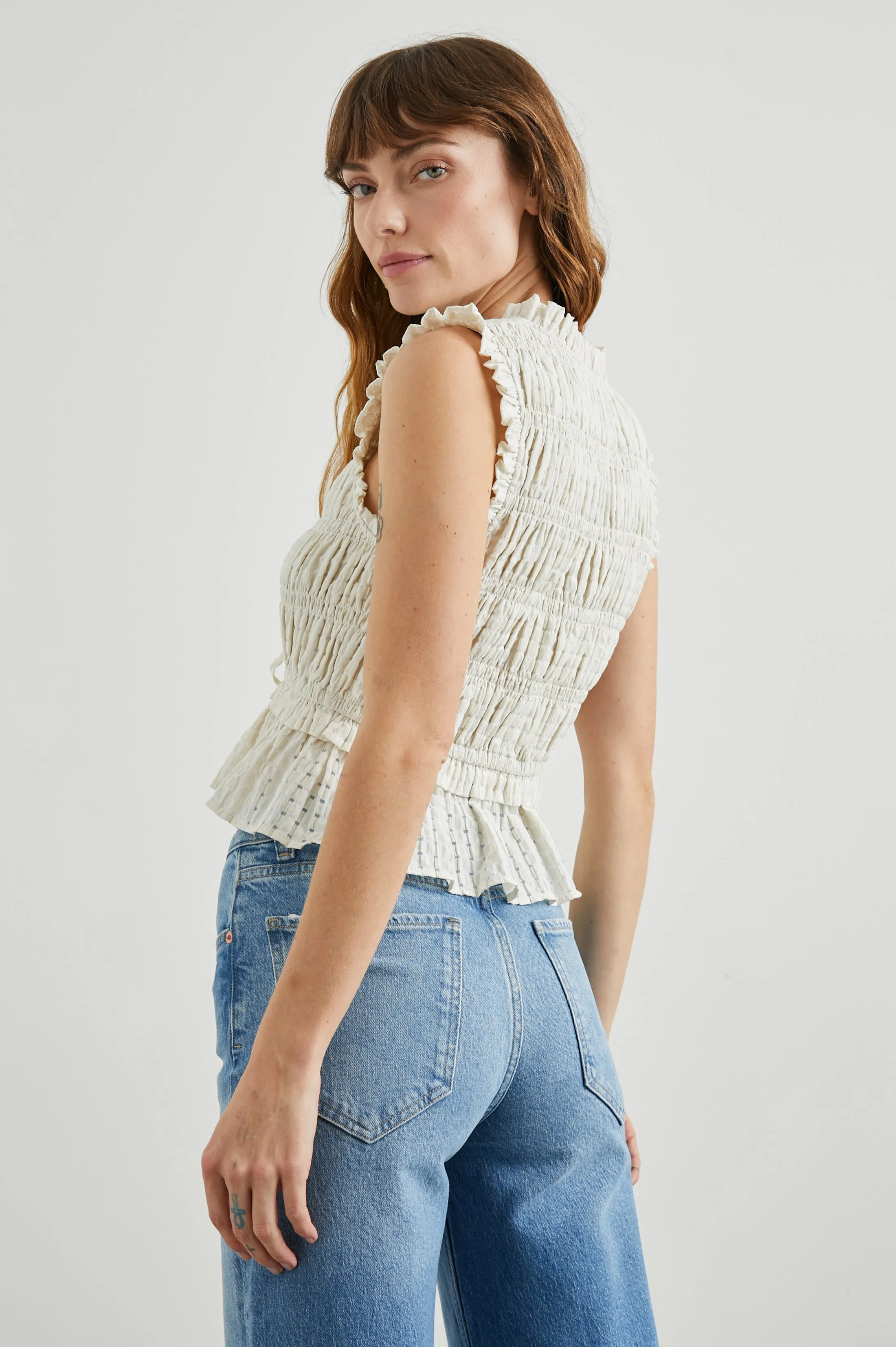 MARTINE TOP - IVORY SEERSUCKER Rails