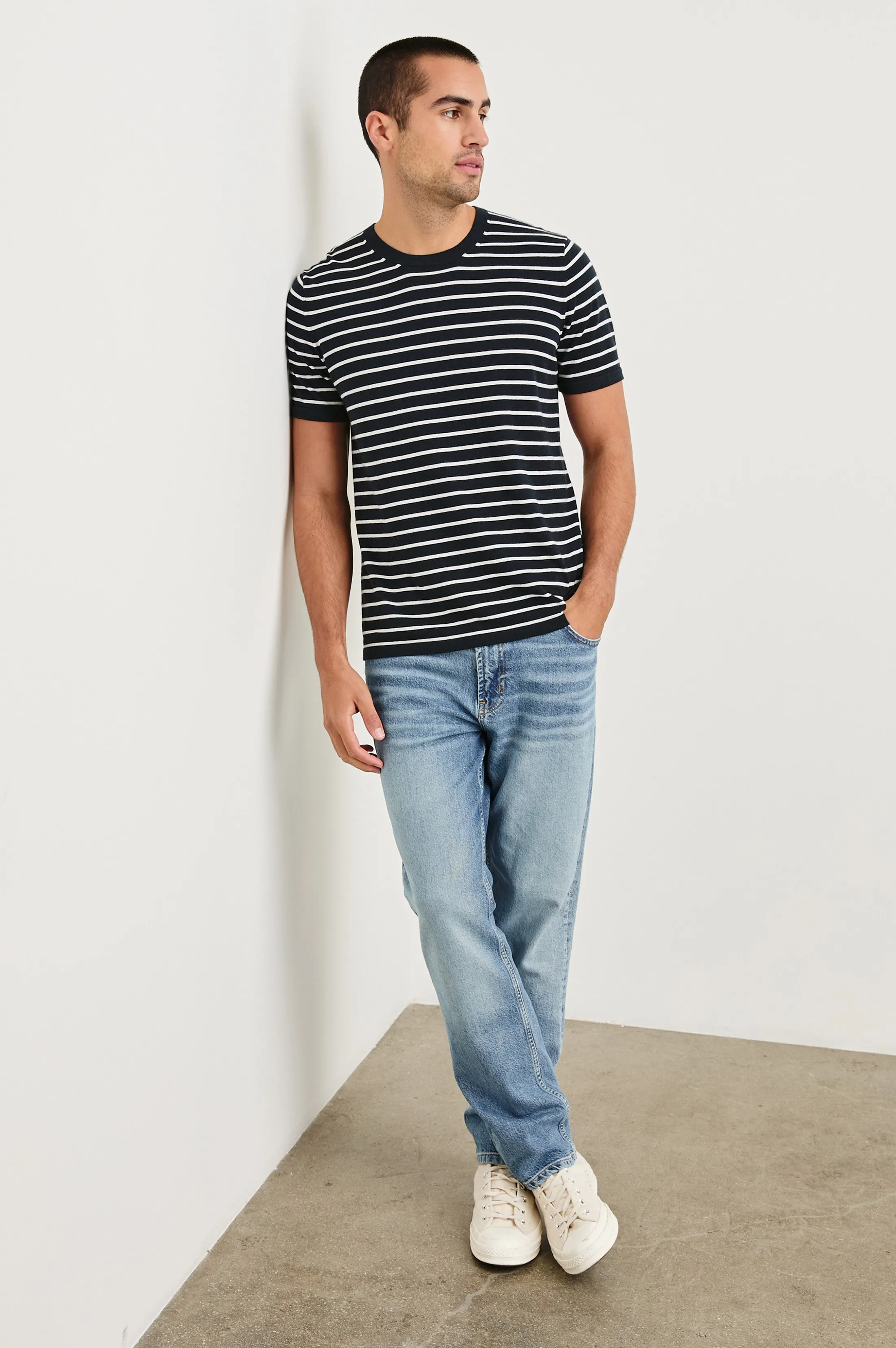 MASON COTTON CASHMERE T-SHIRT - NAUTICAL NAVY STRIPE Rails