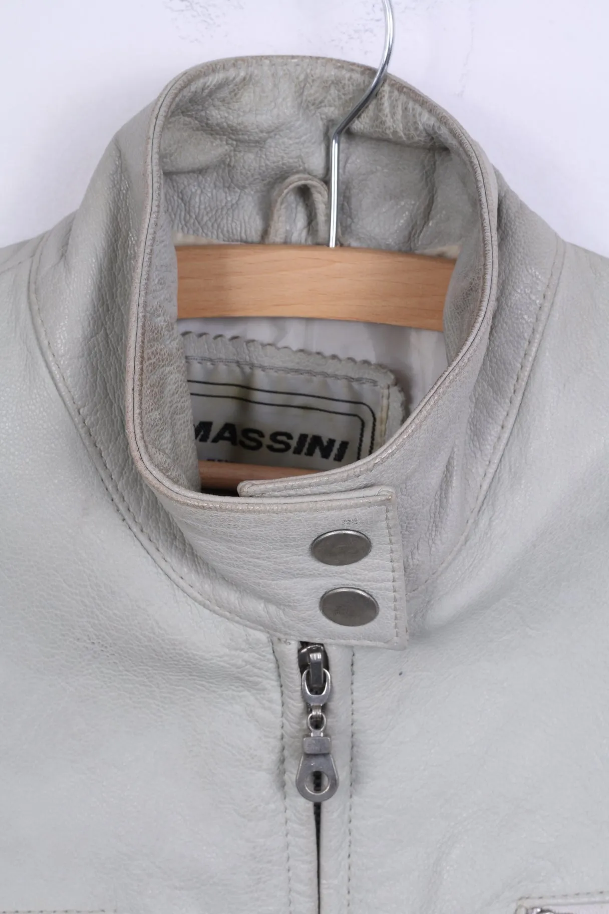 MASSINI Womens 40 M Jacket Grey Leather Zip Up Ramones Biker Retro