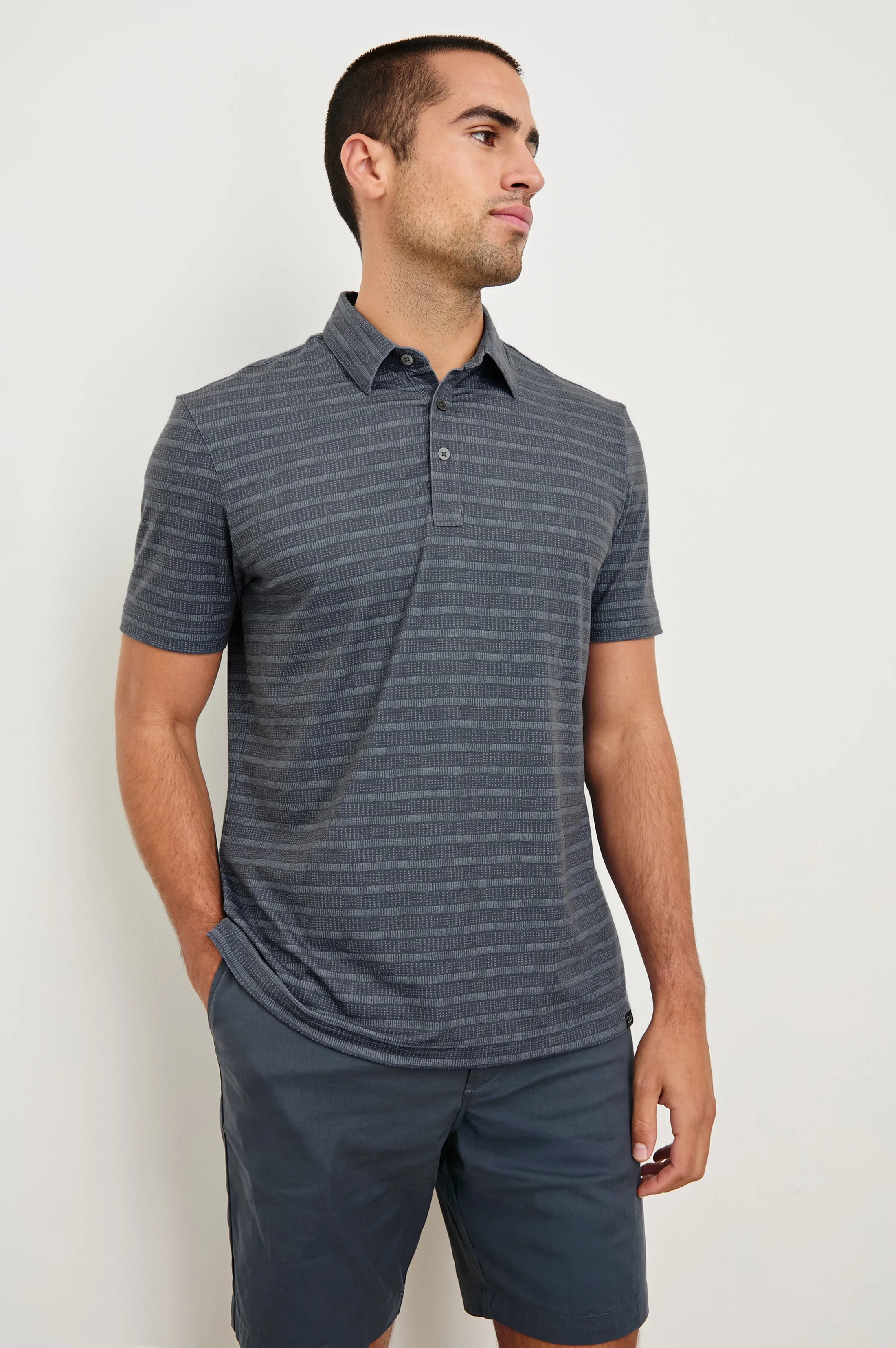 MERCED GOLF POLO SHIRT - SASHIKO BORDER BLACK Rails