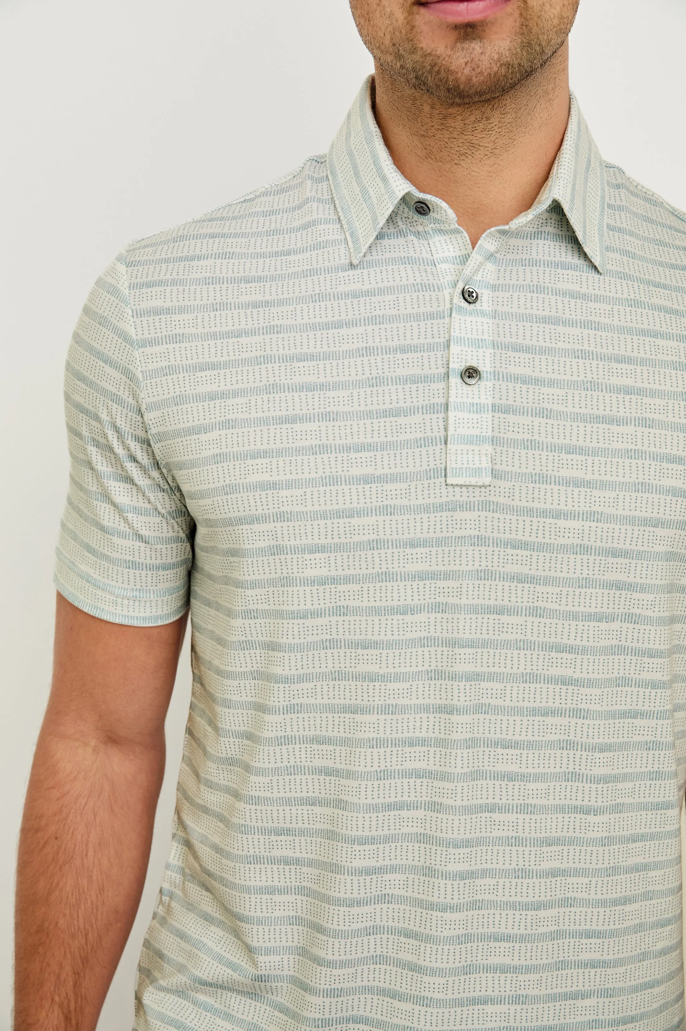 MERCED GOLF POLO SHIRT - SASHIKO BORDER WHITE Rails