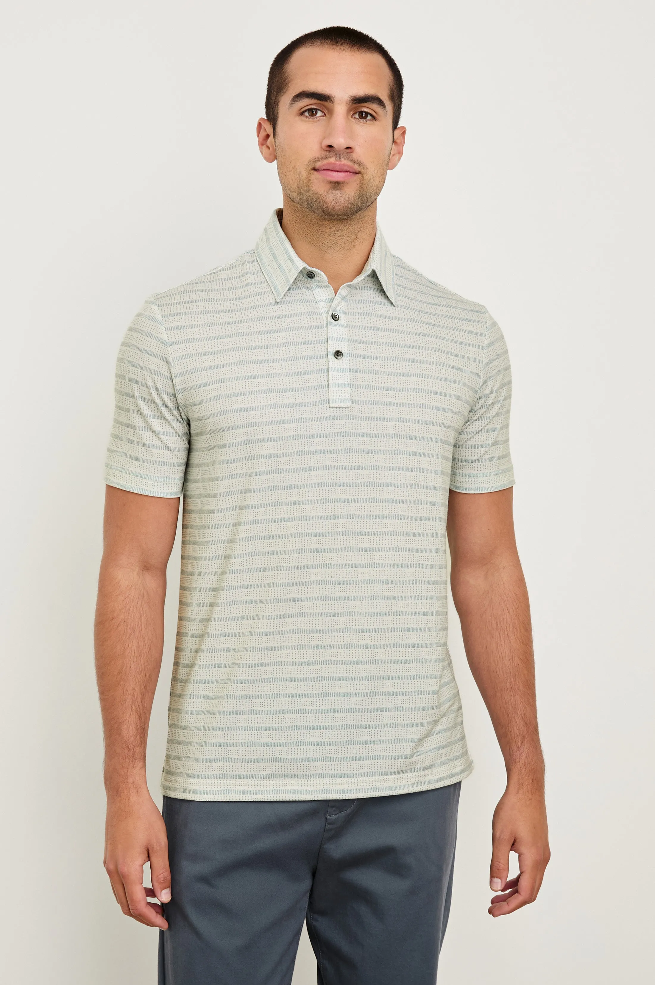 MERCED GOLF POLO SHIRT - SASHIKO BORDER WHITE Rails