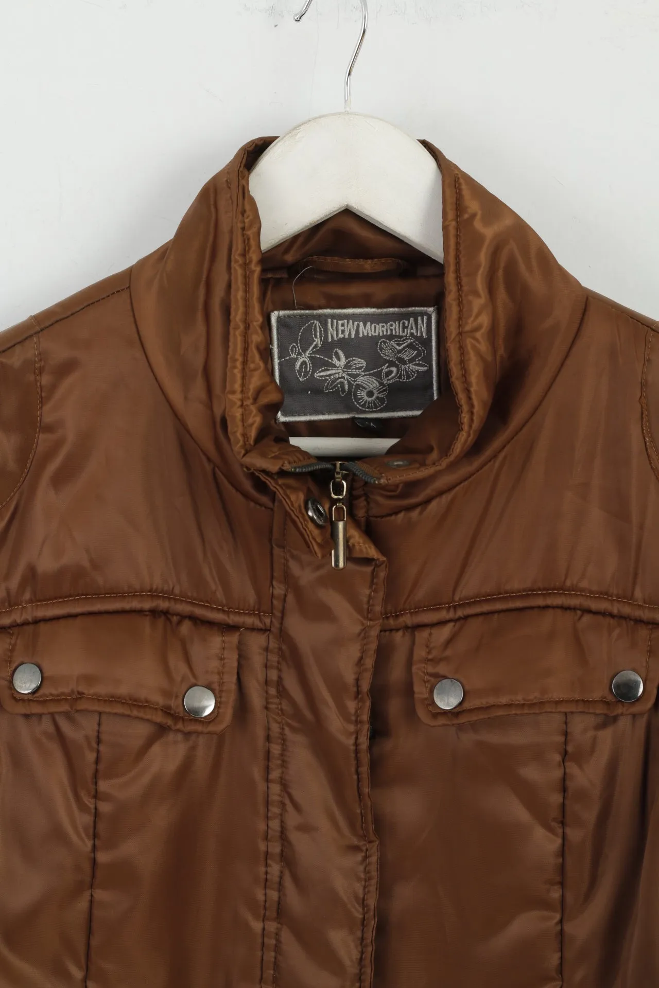 New Morrican Womens M  Jacket Brown Shiny Padded Full Zipper Classic Top