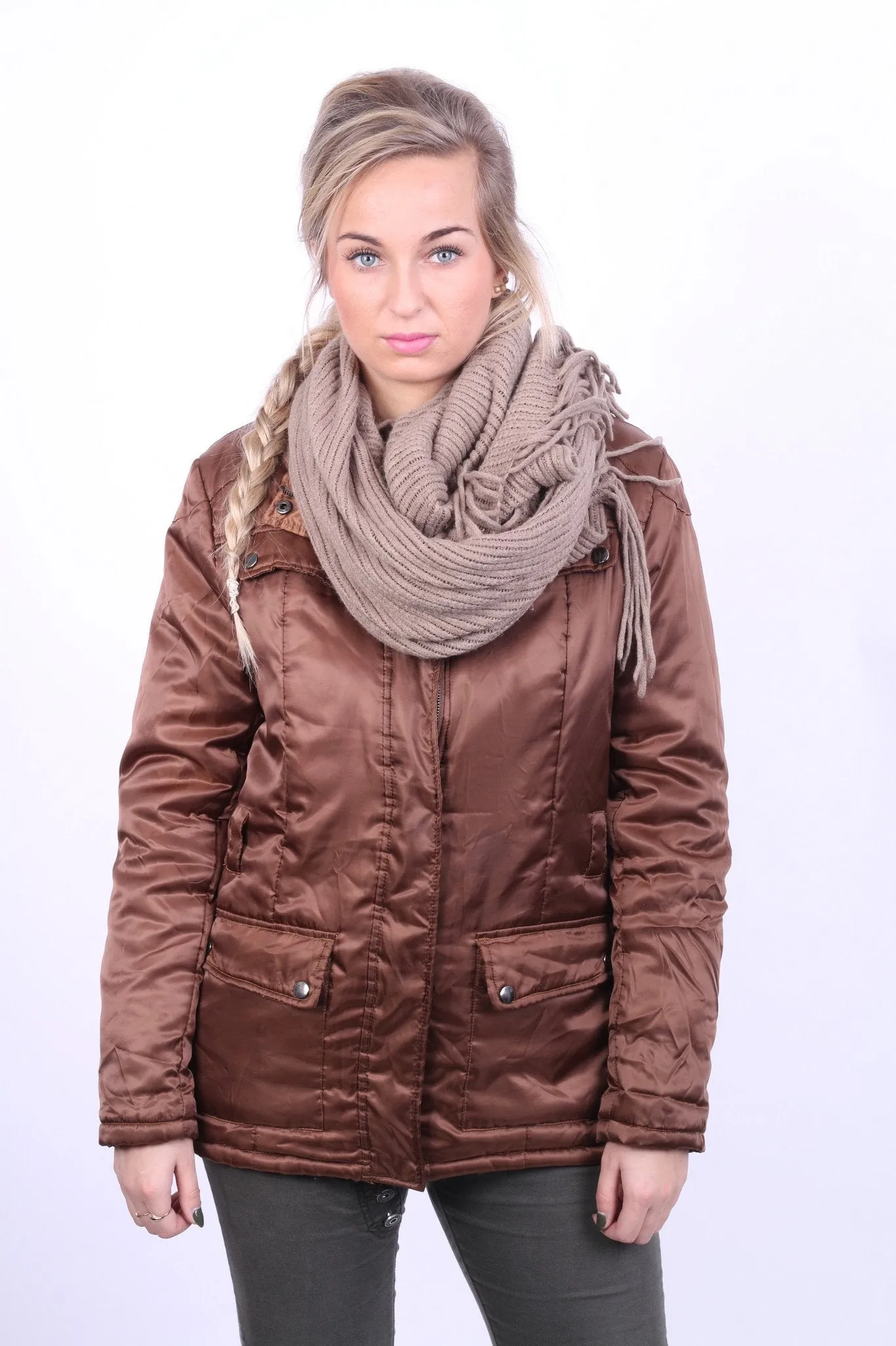 New Morrican Womens M  Jacket Brown Shiny Padded Full Zipper Classic Top