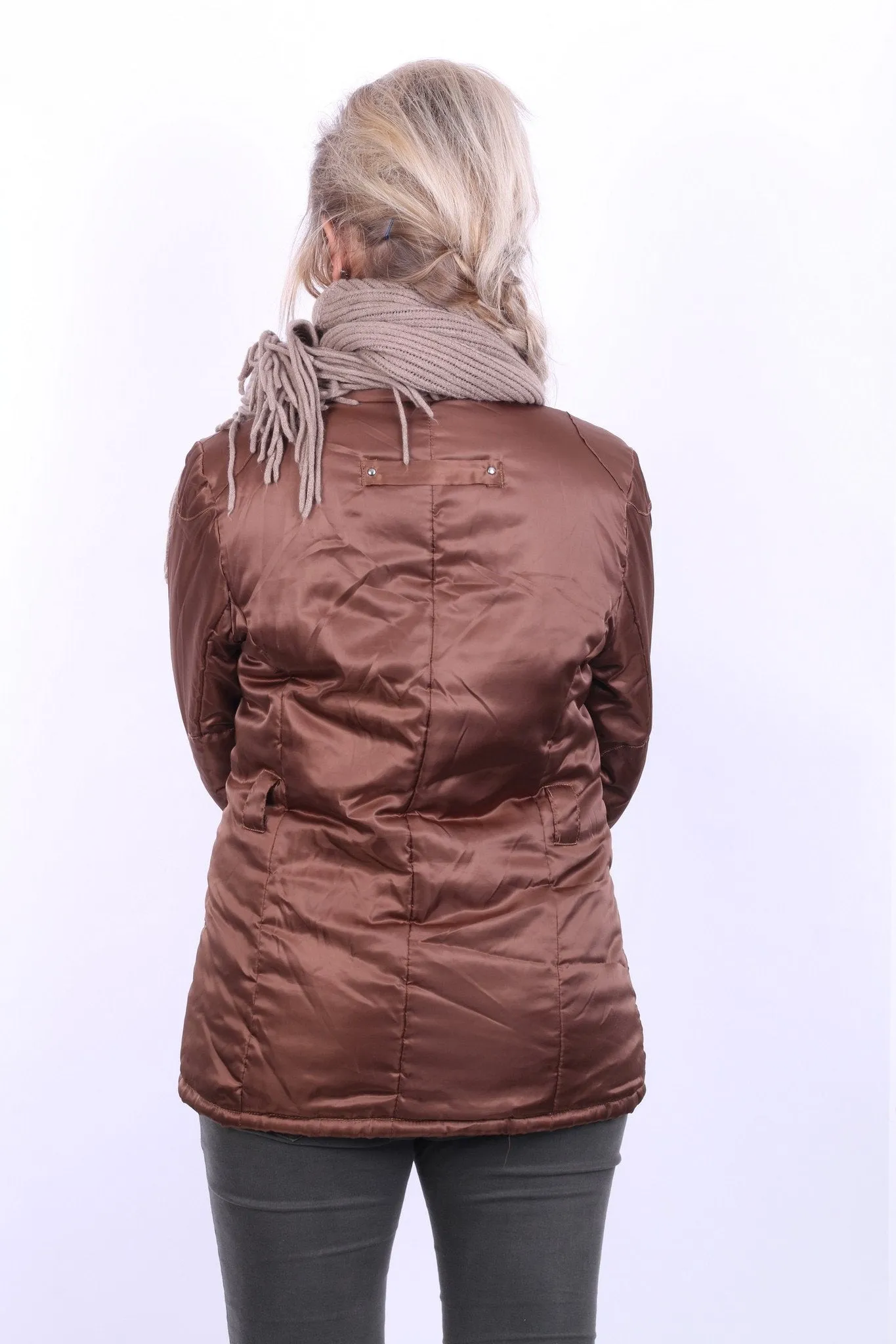 New Morrican Womens M  Jacket Brown Shiny Padded Full Zipper Classic Top