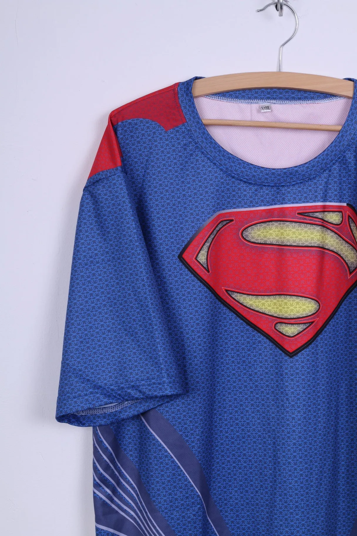 No name Mens XXXL Shirt Superman Comic Shiny Blue Top Crew Neck