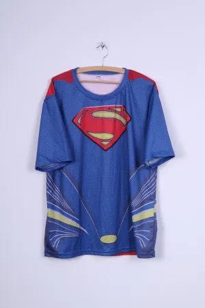 No name Mens XXXL Shirt Superman Comic Shiny Blue Top Crew Neck
