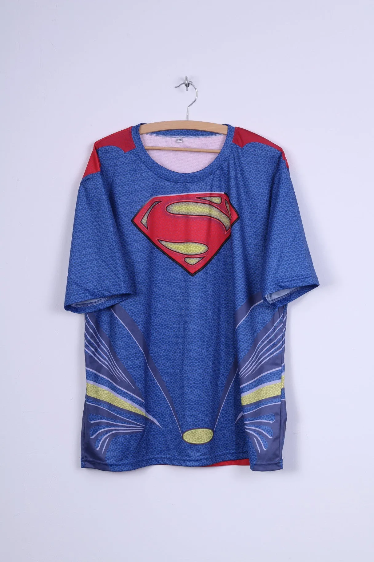 No name Mens XXXL Shirt Superman Comic Shiny Blue Top Crew Neck