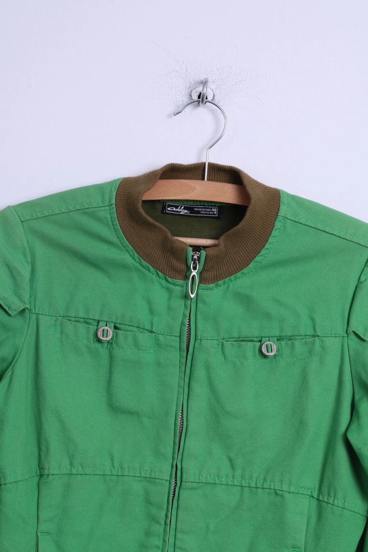 Oakley Womens XS Jacket Green Cotton Zip Up Lightweight Spring Top
