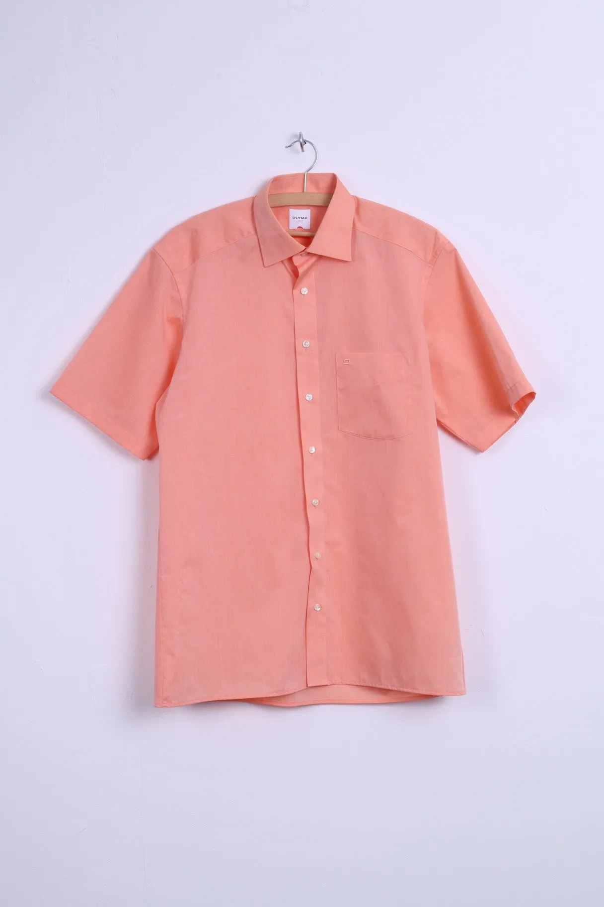 Olymp Mens 16 41 XL Casual Shirt Short Sleeve Orange Cotton Modern Fit
