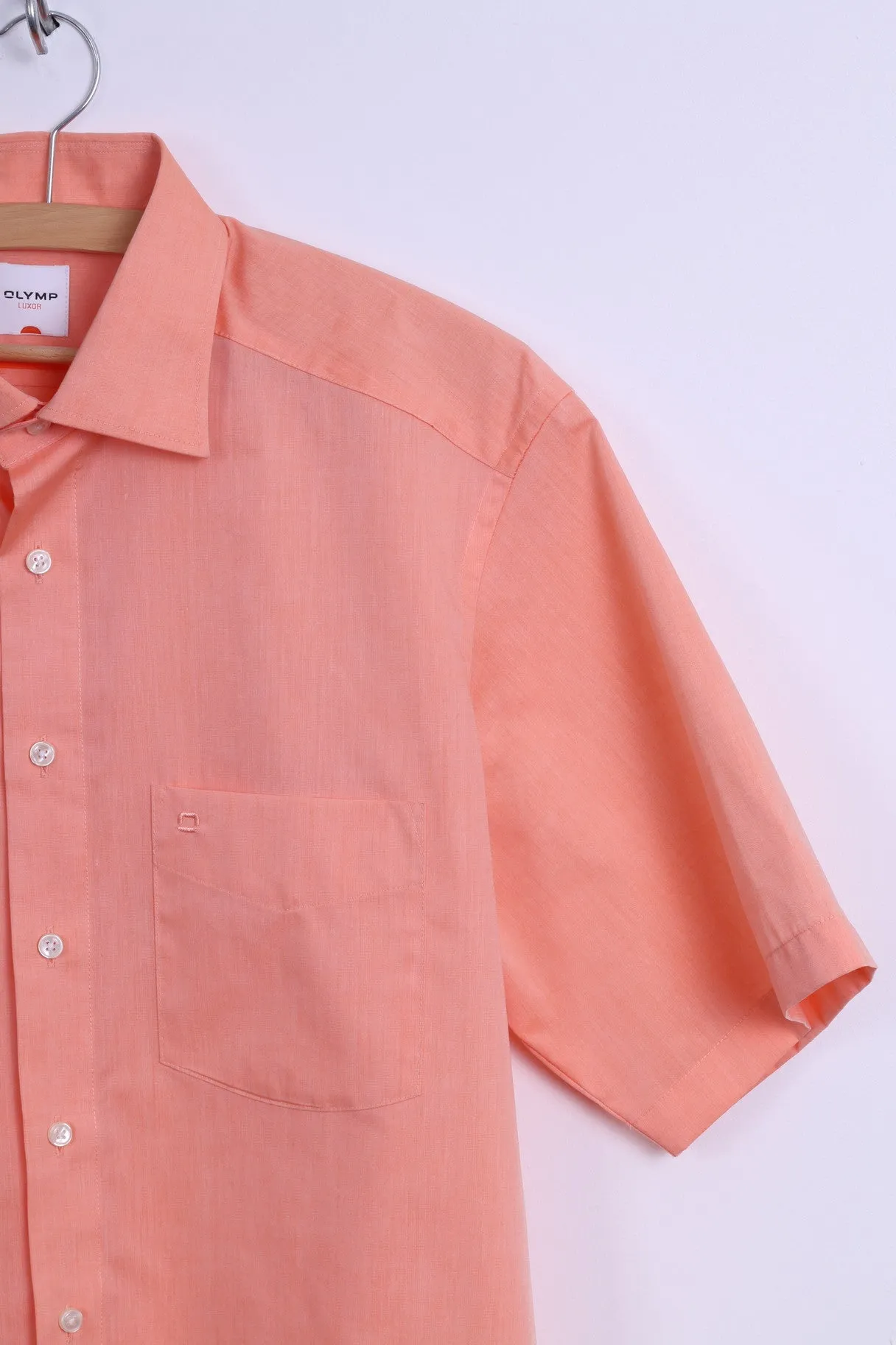Olymp Mens 16 41 XL Casual Shirt Short Sleeve Orange Cotton Modern Fit