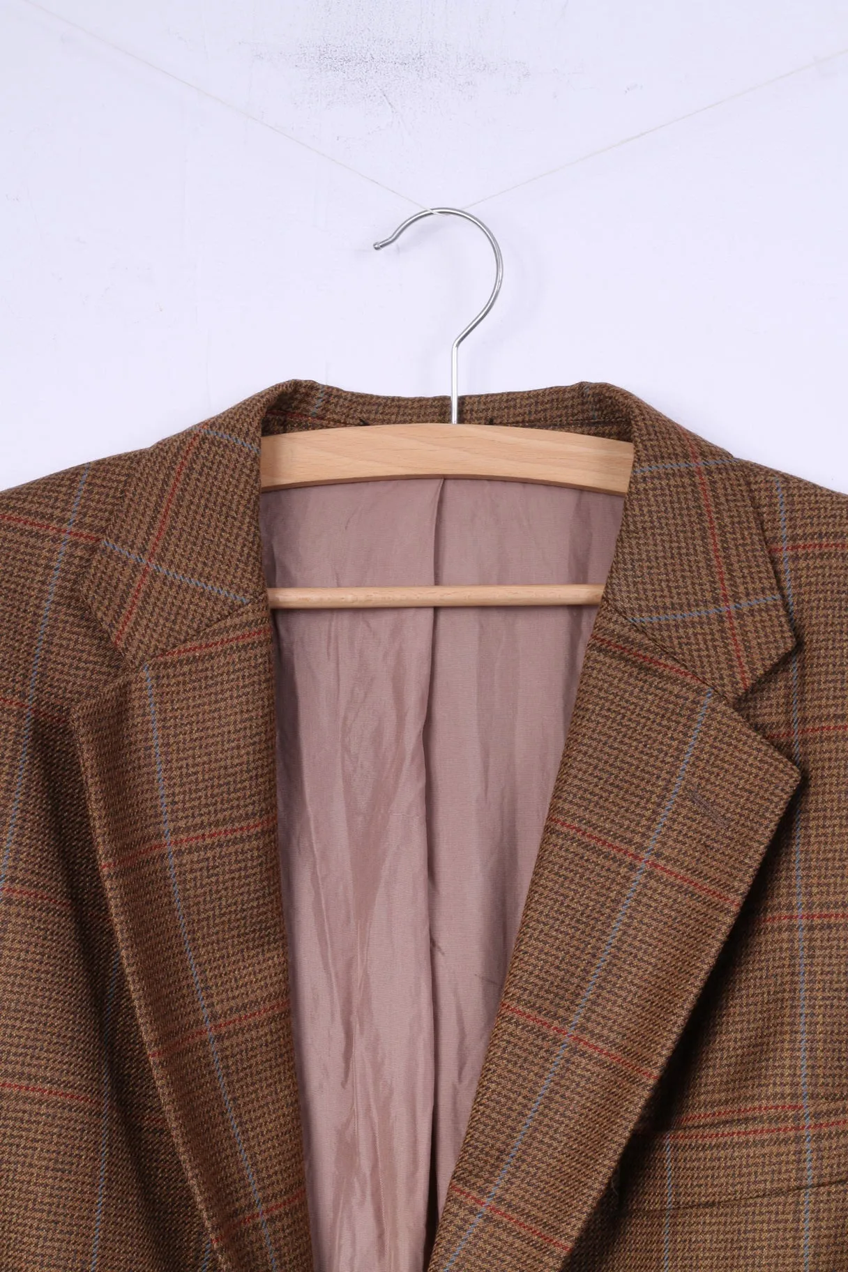 Otto Berg Fashion Mens 27 (XL) Blazer Mustard Single Breasted Wool Check Palazzo Top