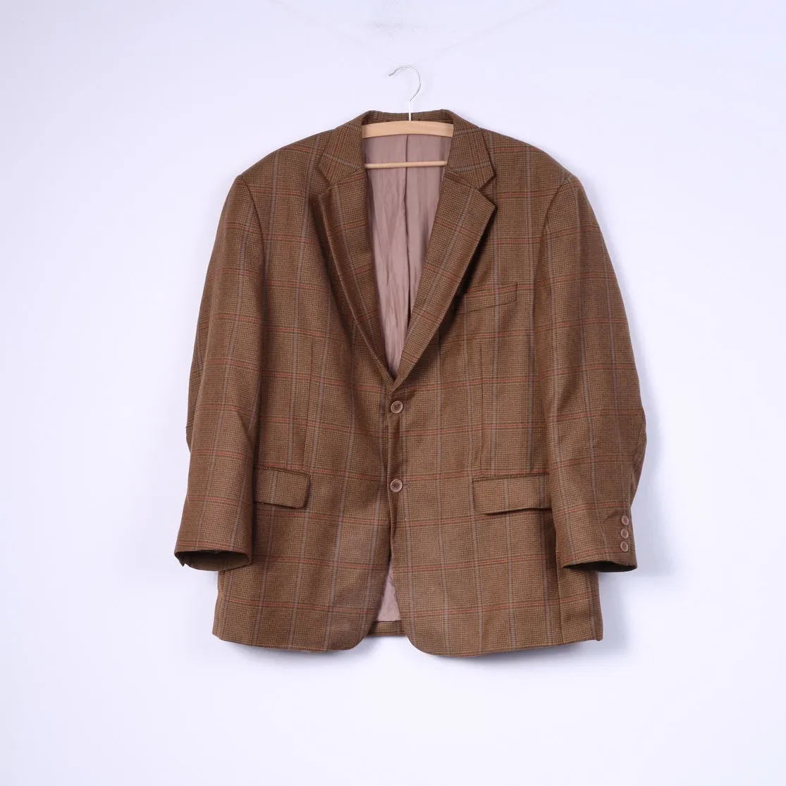 Otto Berg Fashion Mens 27 (XL) Blazer Mustard Single Breasted Wool Check Palazzo Top