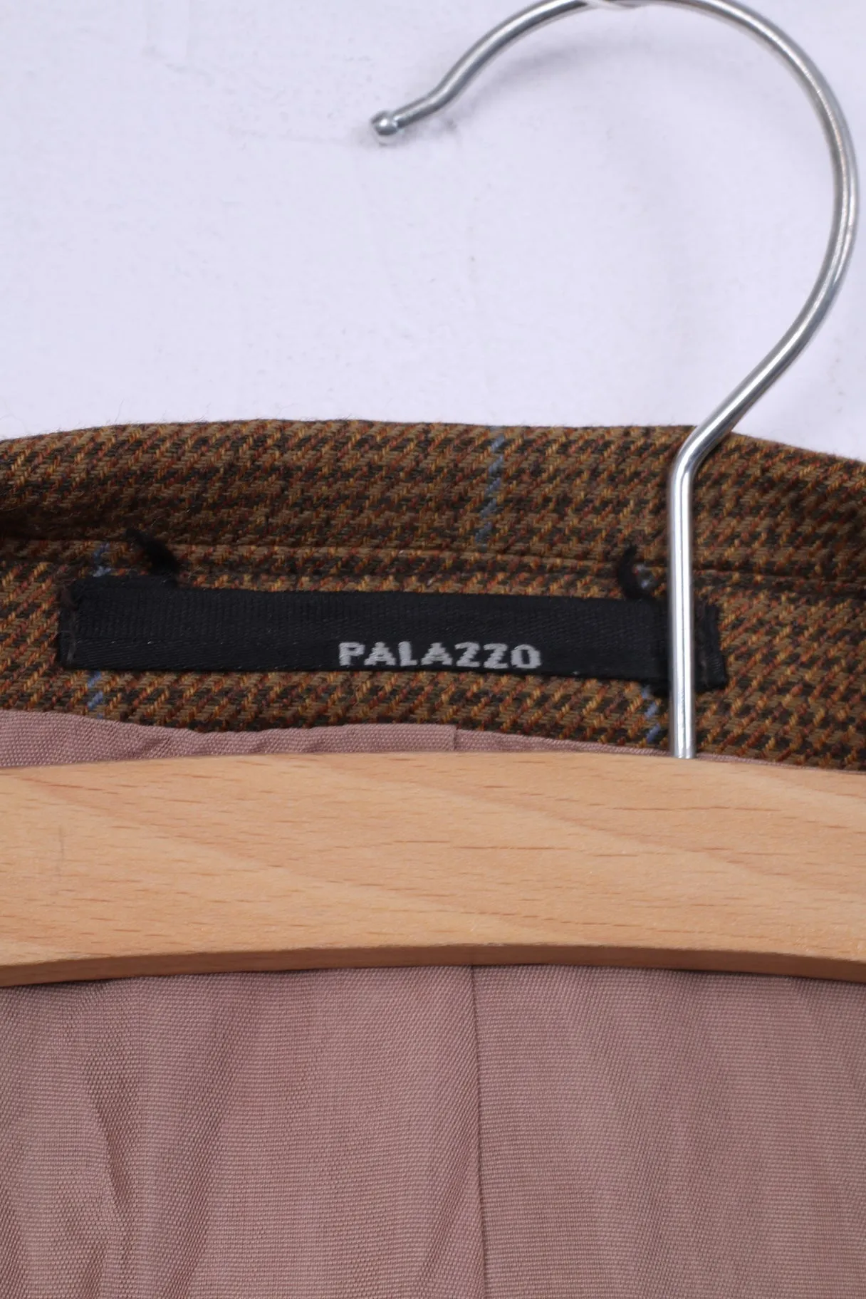 Otto Berg Fashion Mens 27 (XL) Blazer Mustard Single Breasted Wool Check Palazzo Top