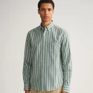 Oxford Shirt - Wide Stripe - Forest Green & White