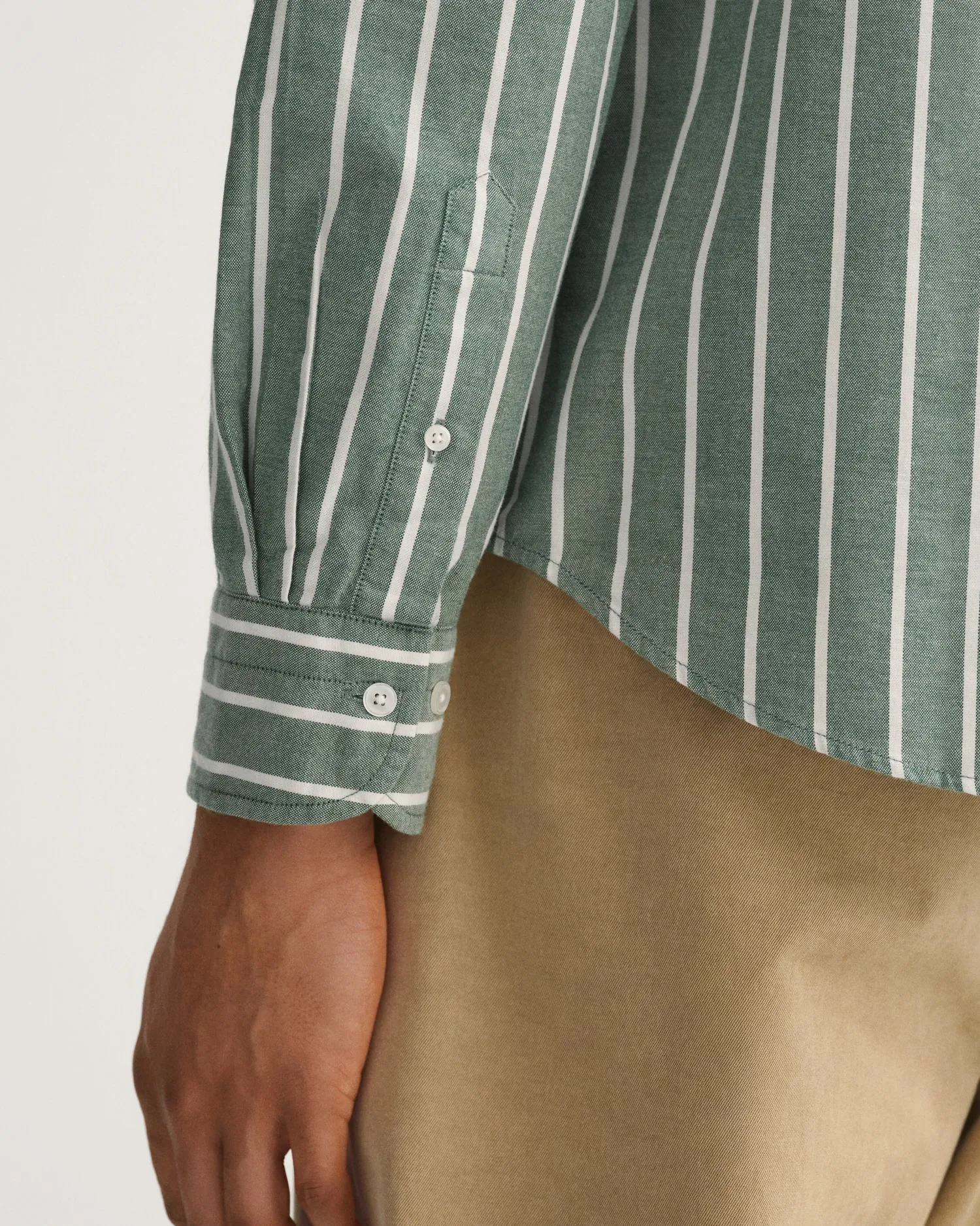 Oxford Shirt - Wide Stripe - Forest Green & White