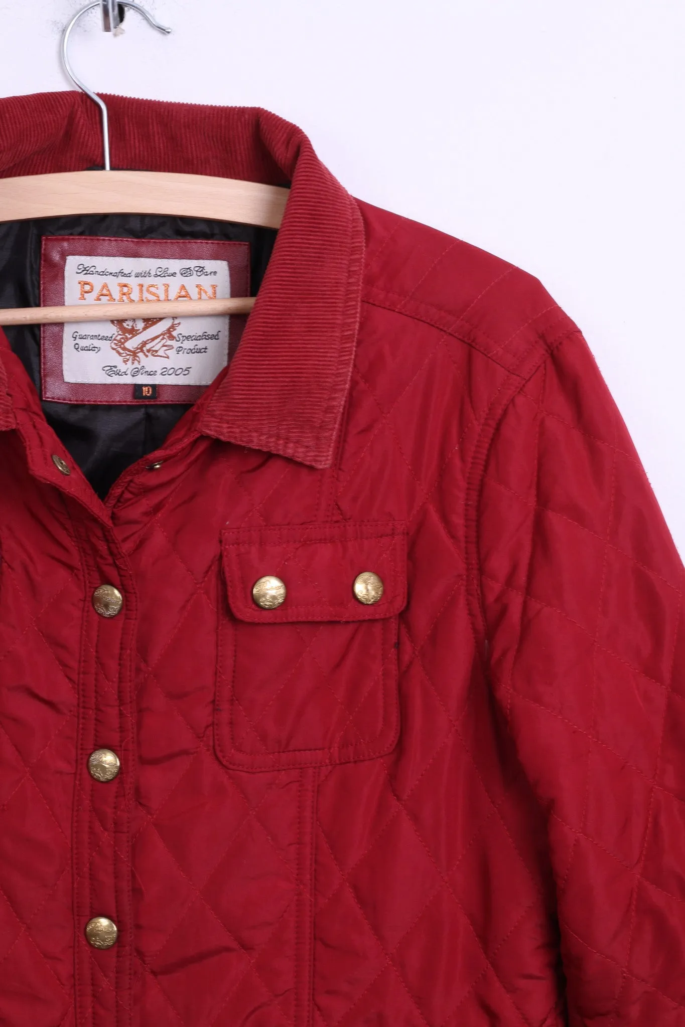 Parisian Womens 10 S Quilted Jacket Maroon Patch Handcrafted