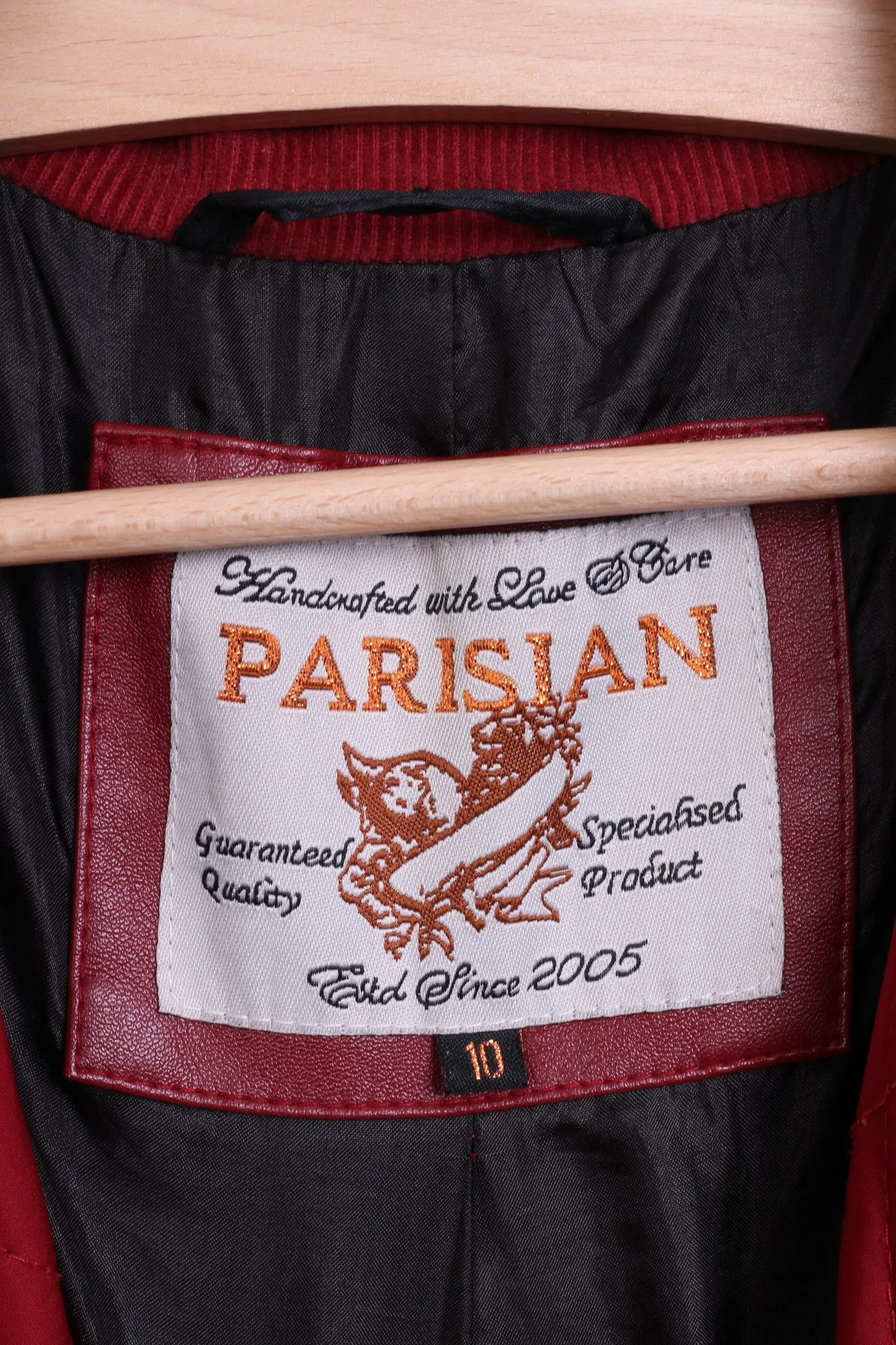 Parisian Womens 10 S Quilted Jacket Maroon Patch Handcrafted