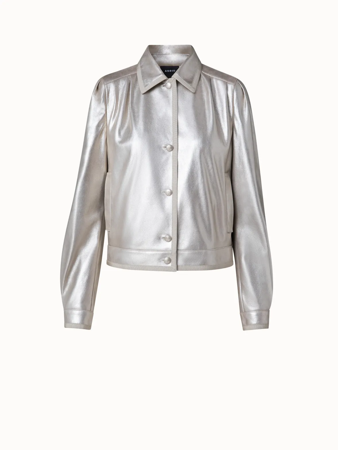 Pearlized Lambskin Leather Jacket Akris