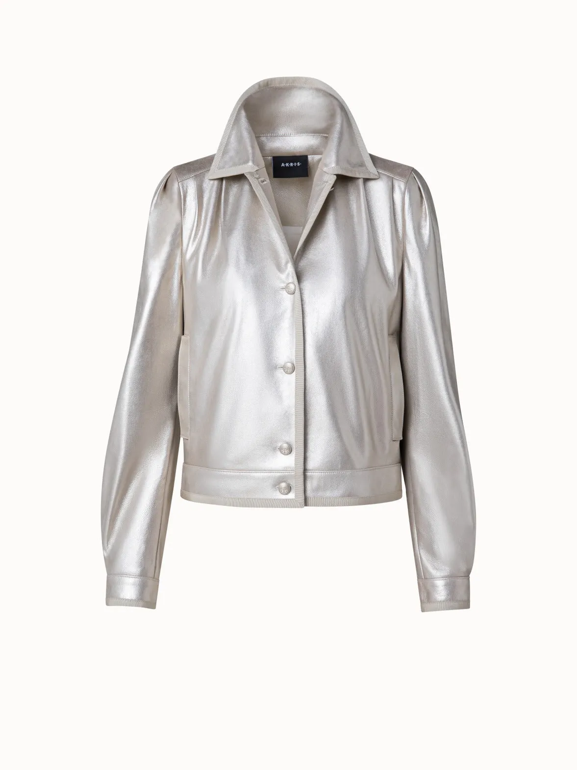 Pearlized Lambskin Leather Jacket Akris