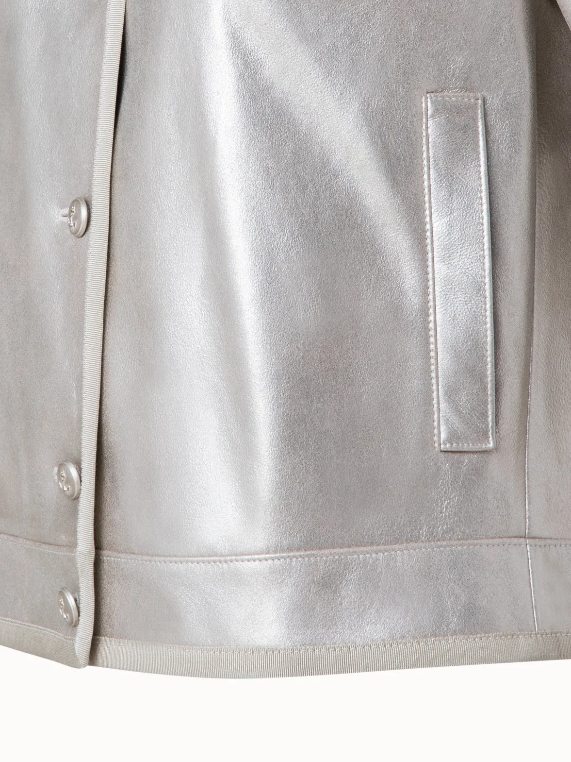 Pearlized Lambskin Leather Jacket Akris