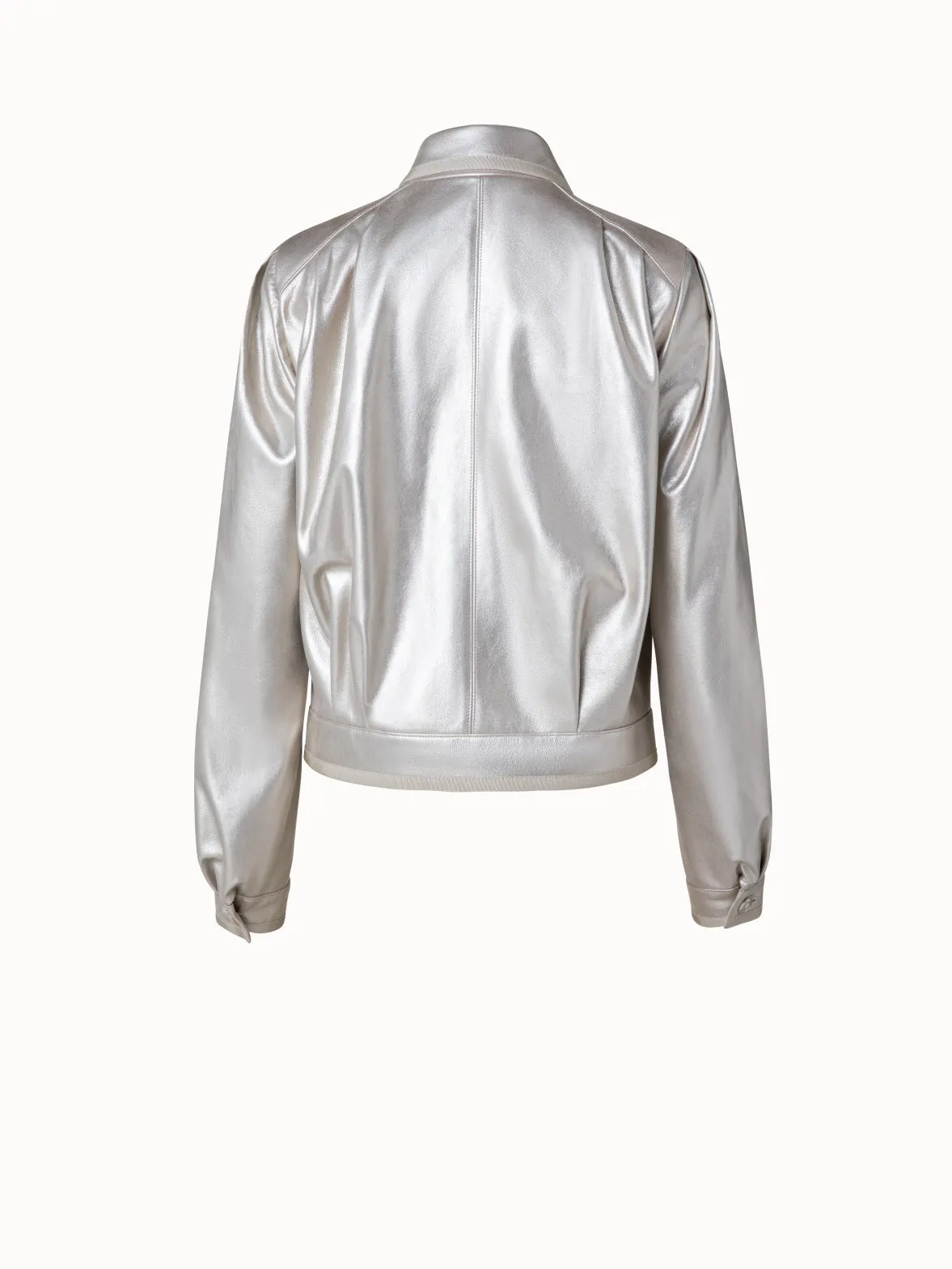 Pearlized Lambskin Leather Jacket Akris