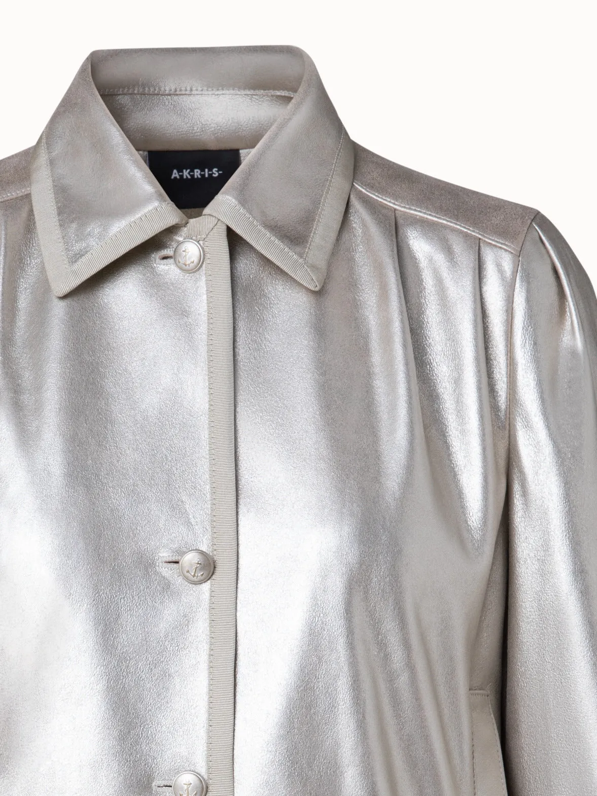 Pearlized Lambskin Leather Jacket Akris