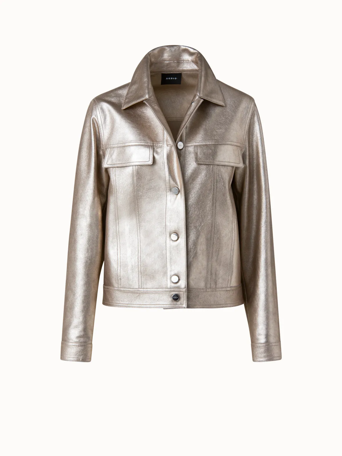 Pearlized Nappa Leather Jacket Akris
