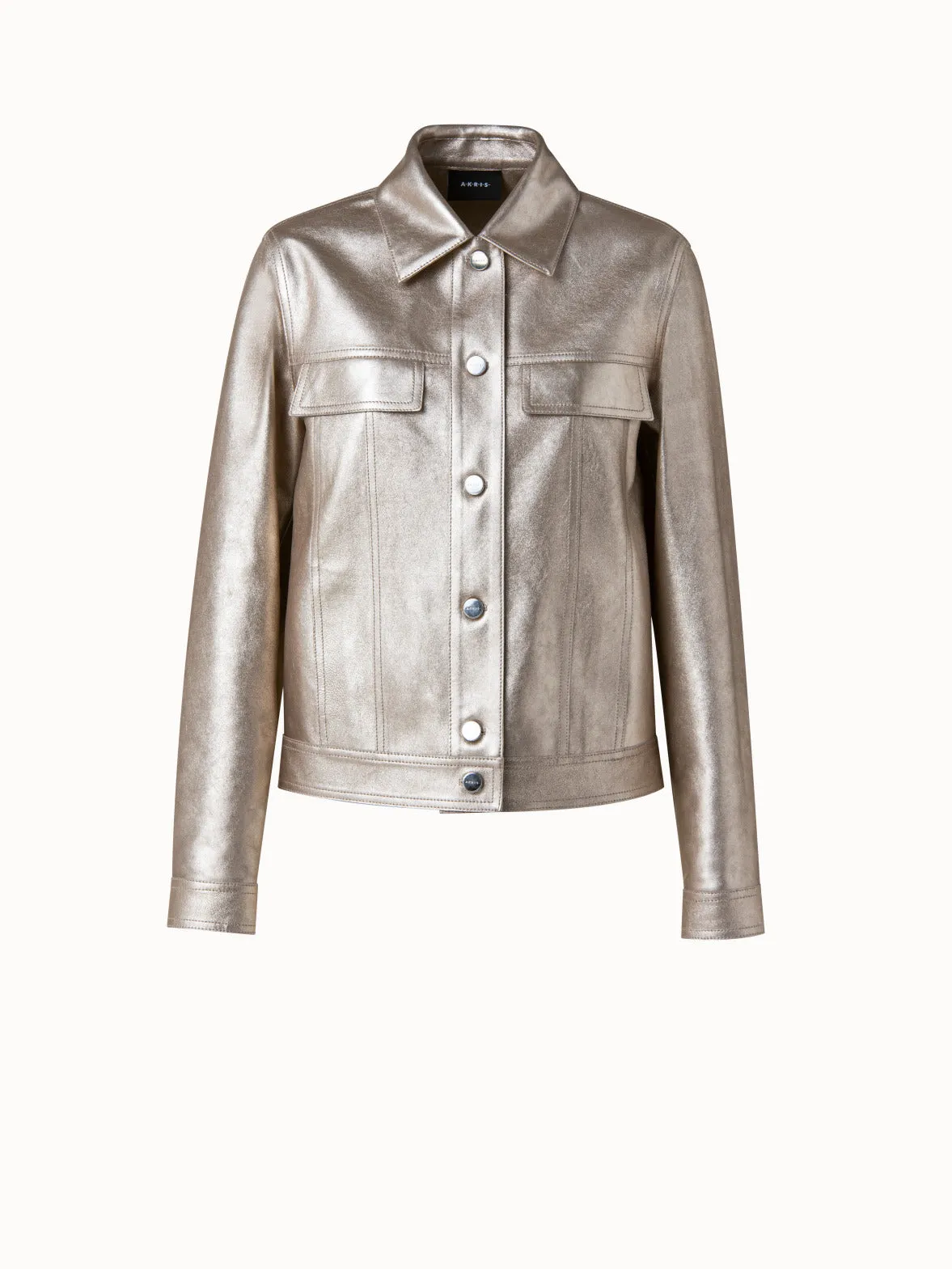 Pearlized Nappa Leather Jacket Akris