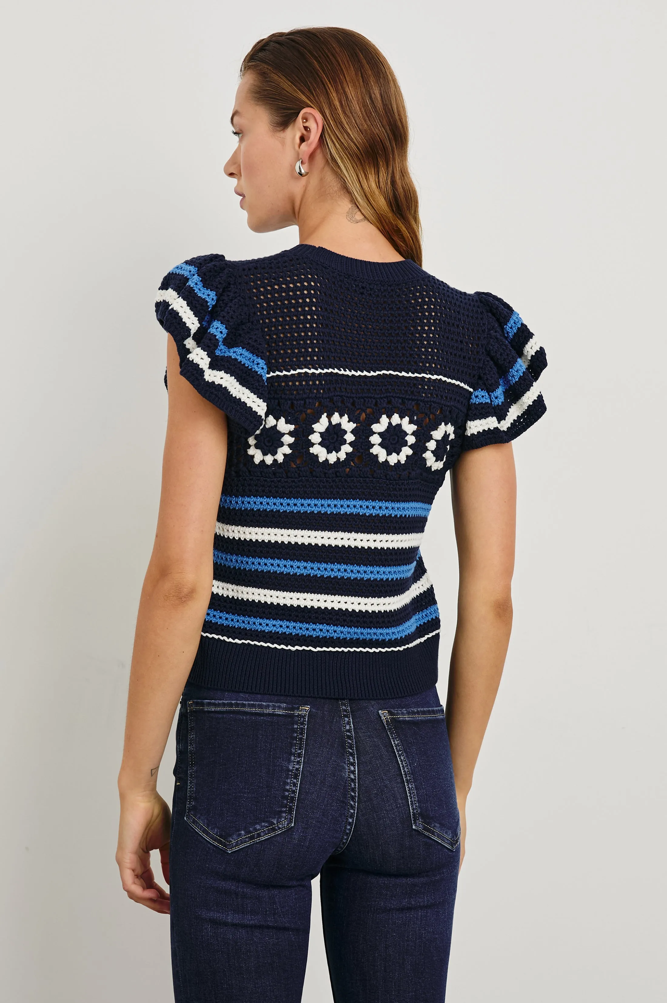 PENELOPE TOP - NAVY SKY CROCHET STRIPE Rails