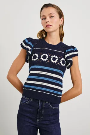 PENELOPE TOP - NAVY SKY CROCHET STRIPE Rails