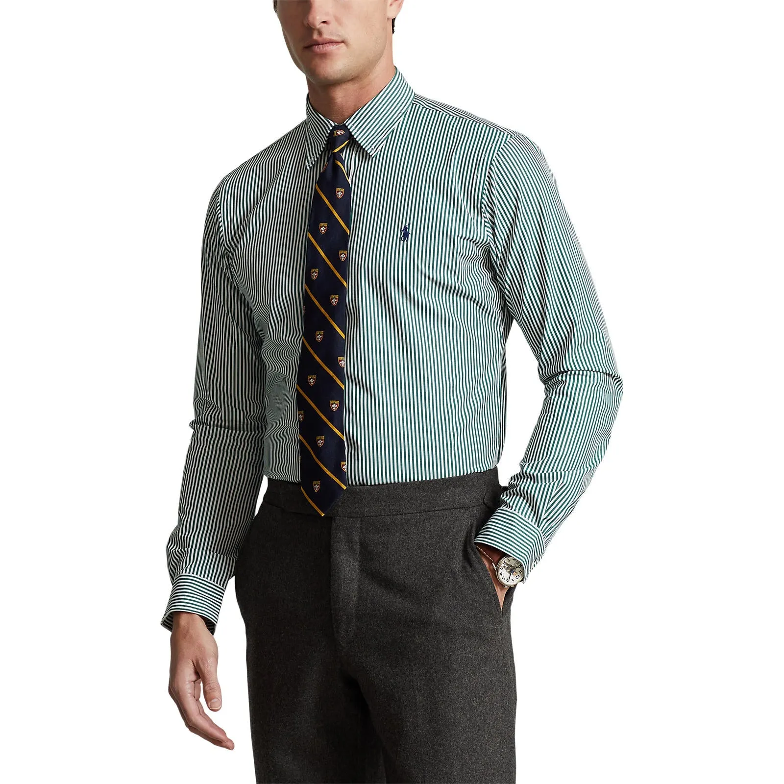 Polo Ralph Lauren - Custom Fit Stretch Poplin Shirt - Stripe - Pine & White