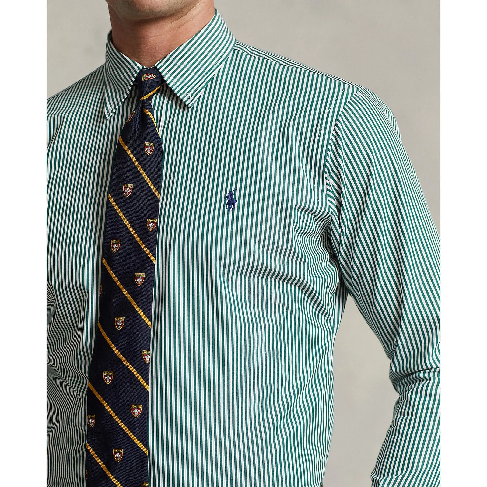 Polo Ralph Lauren - Custom Fit Stretch Poplin Shirt - Stripe - Pine & White