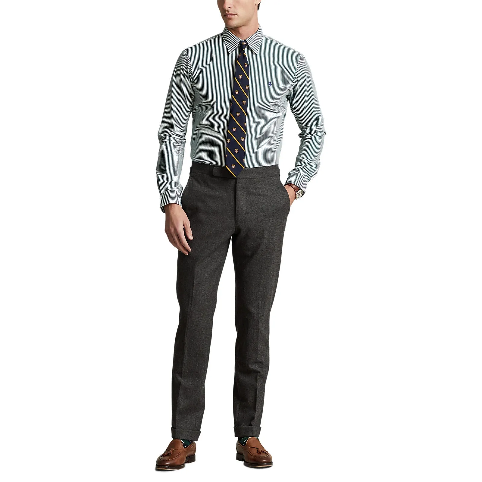 Polo Ralph Lauren - Custom Fit Stretch Poplin Shirt - Stripe - Pine & White