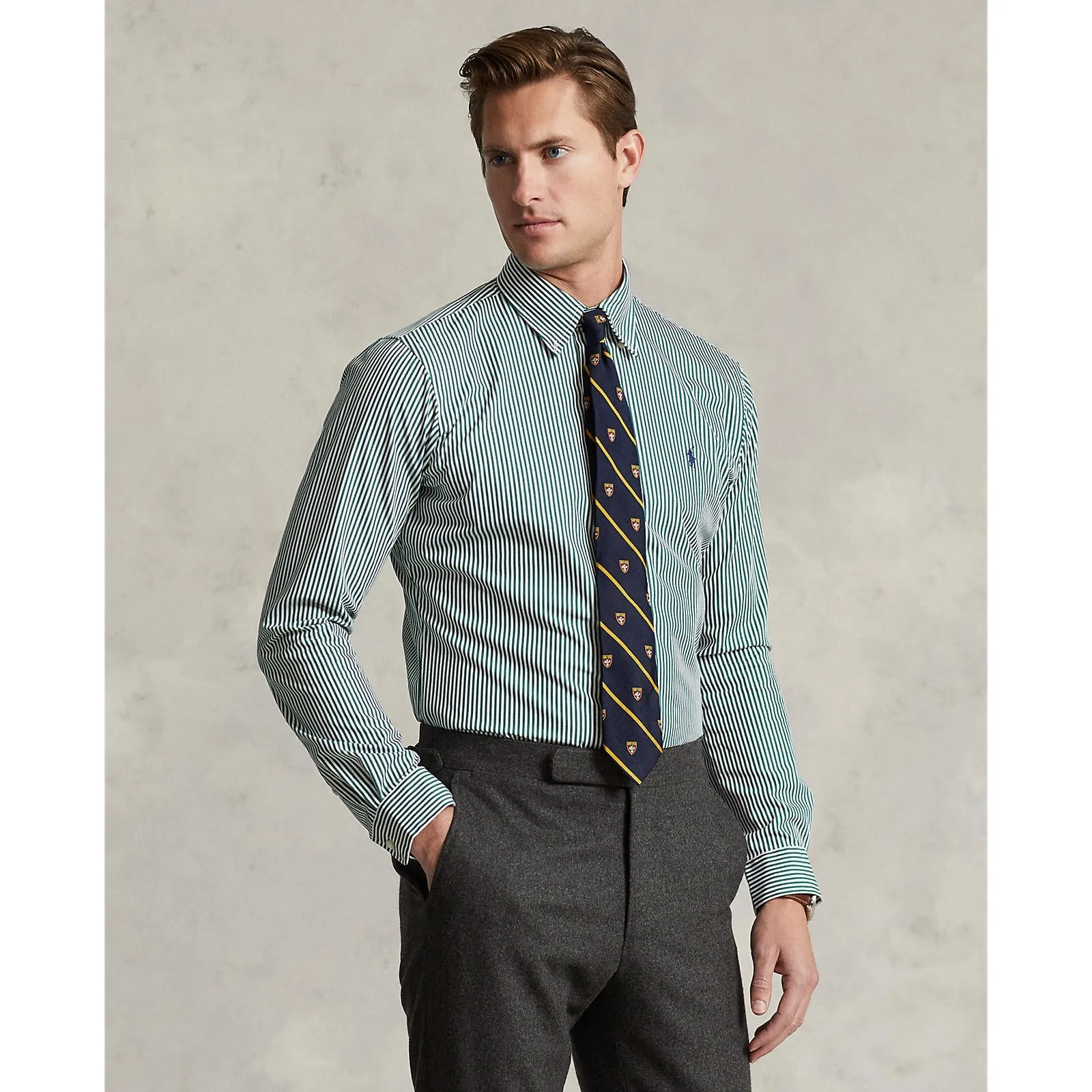 Polo Ralph Lauren - Custom Fit Stretch Poplin Shirt - Stripe - Pine & White