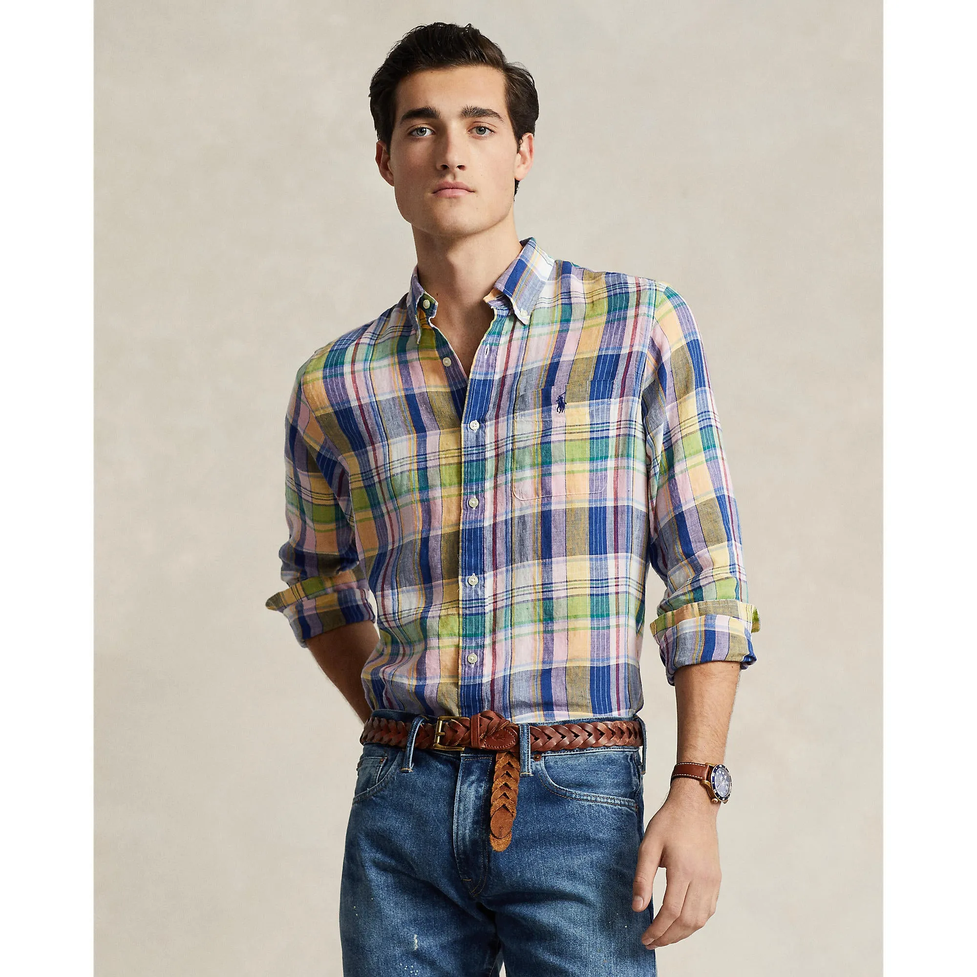Polo Ralph Lauren - Linen Shirt - Check - Navy, Pink Multi