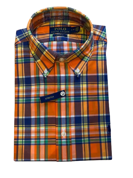 Polo Ralph Lauren - Poplin Stretch Custom Fit Shirt - Check - Orange/Navy Multi