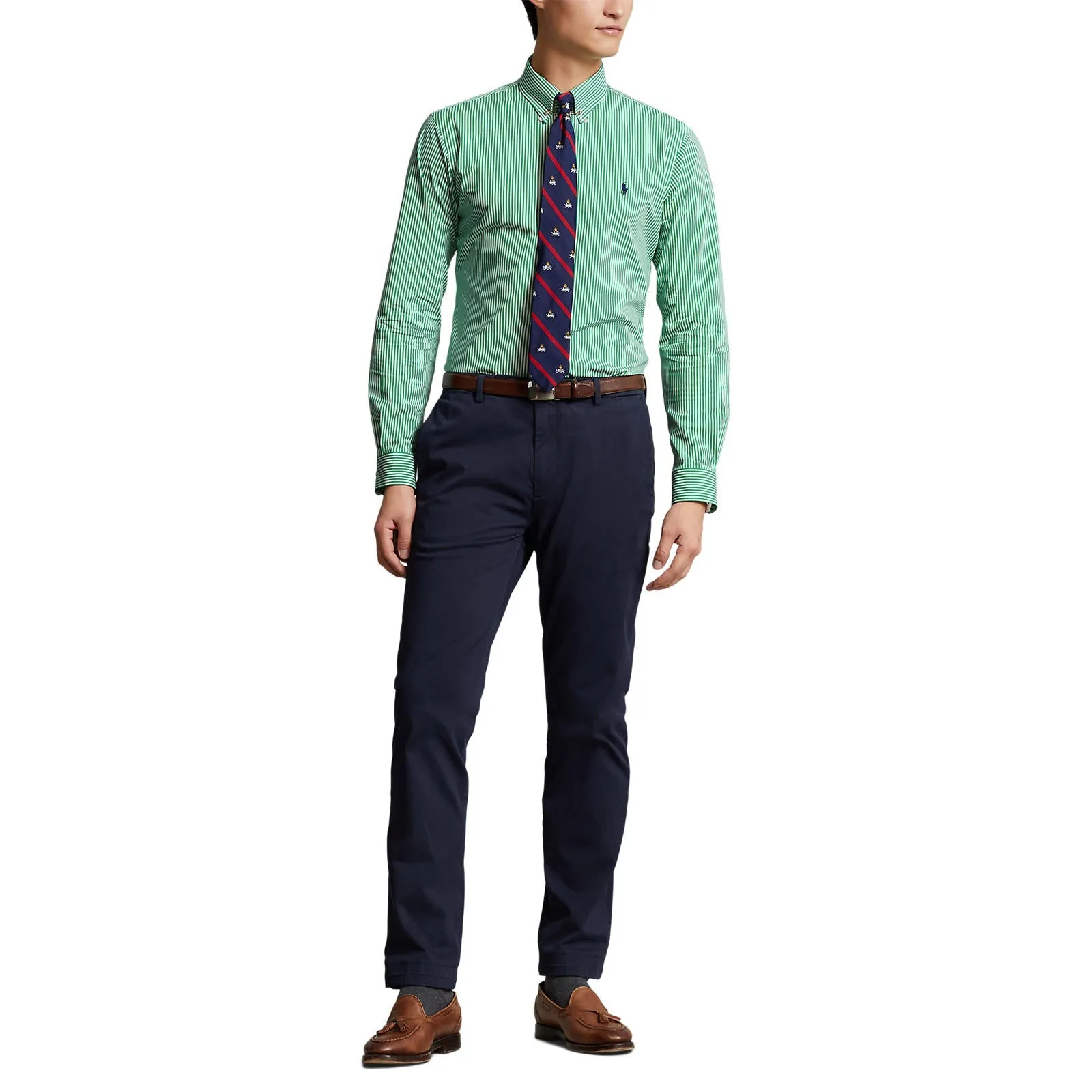 Polo Ralph Lauren - Poplin Stretch Shirt - Stripe - Golf Green/White