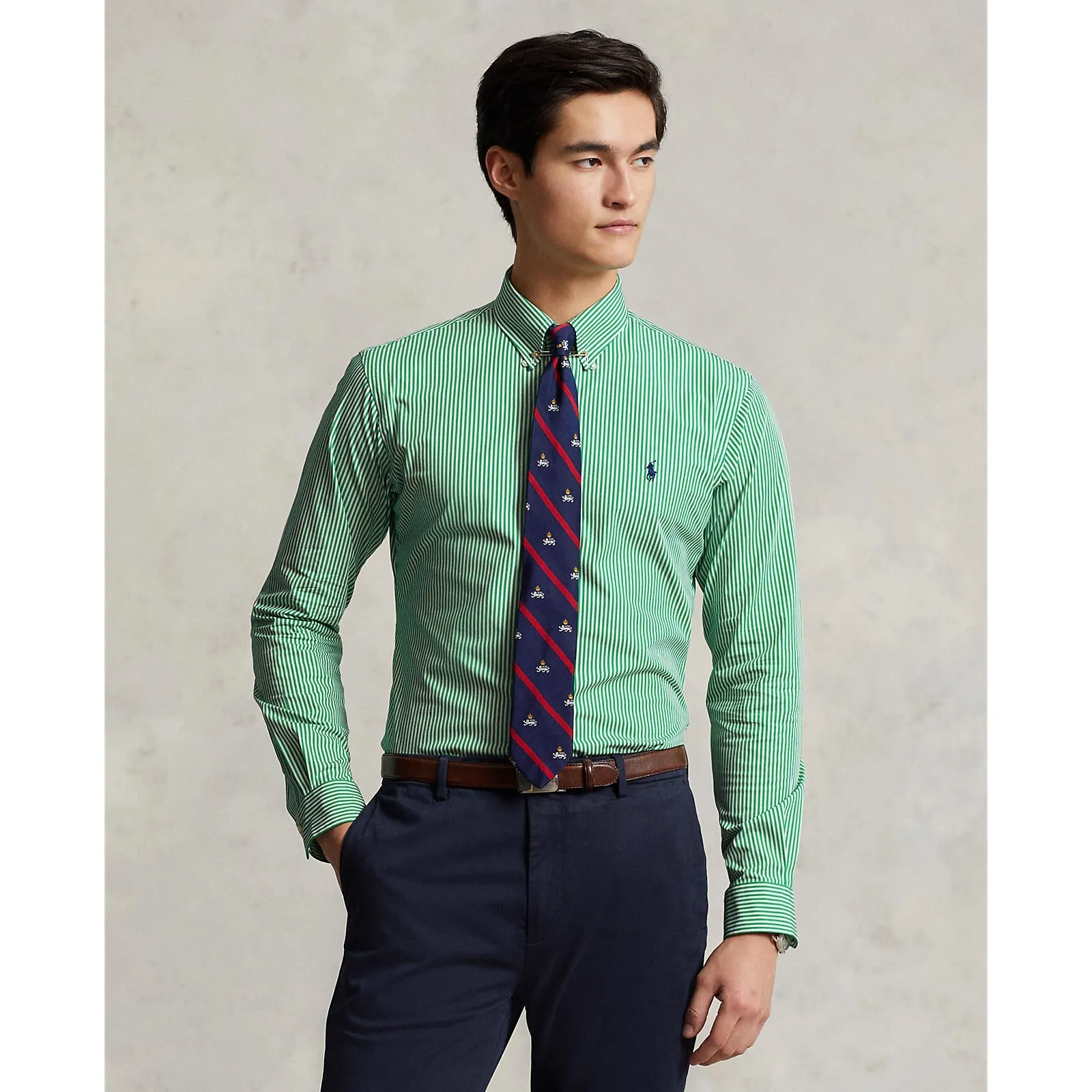 Polo Ralph Lauren - Poplin Stretch Shirt - Stripe - Golf Green/White