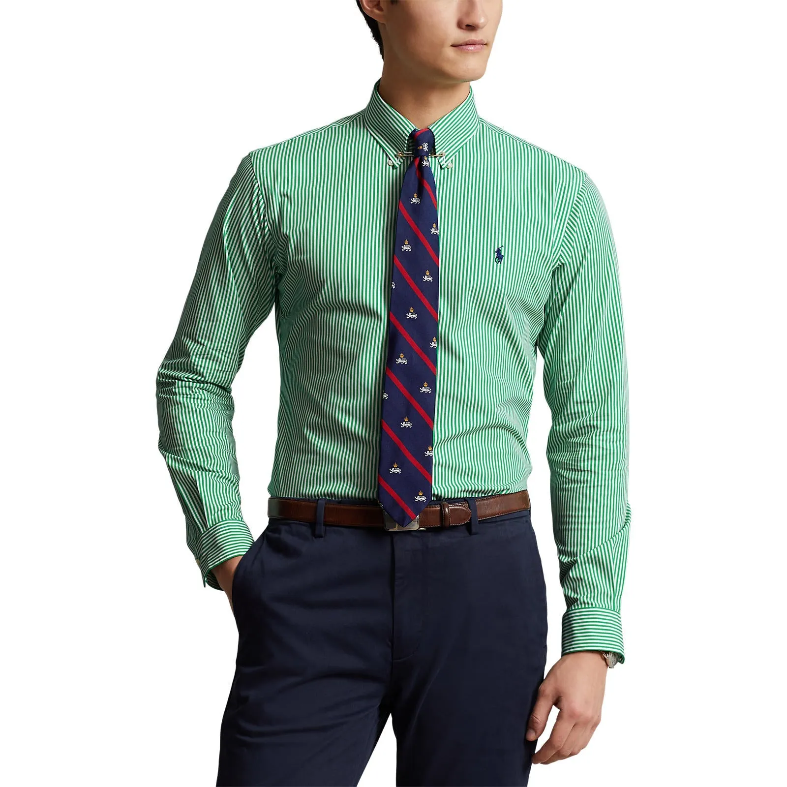 Polo Ralph Lauren - Poplin Stretch Shirt - Stripe - Golf Green/White