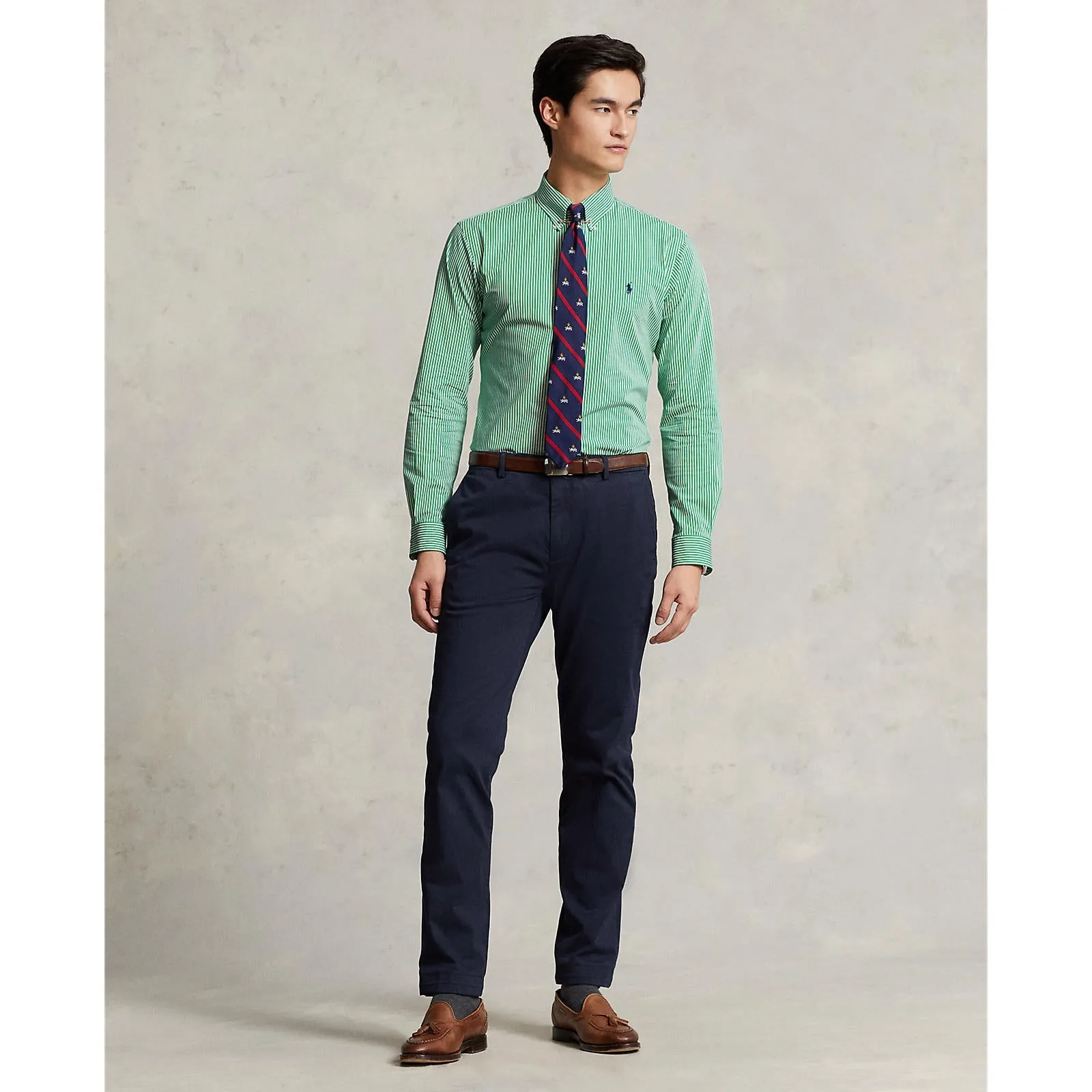 Polo Ralph Lauren - Poplin Stretch Shirt - Stripe - Golf Green/White