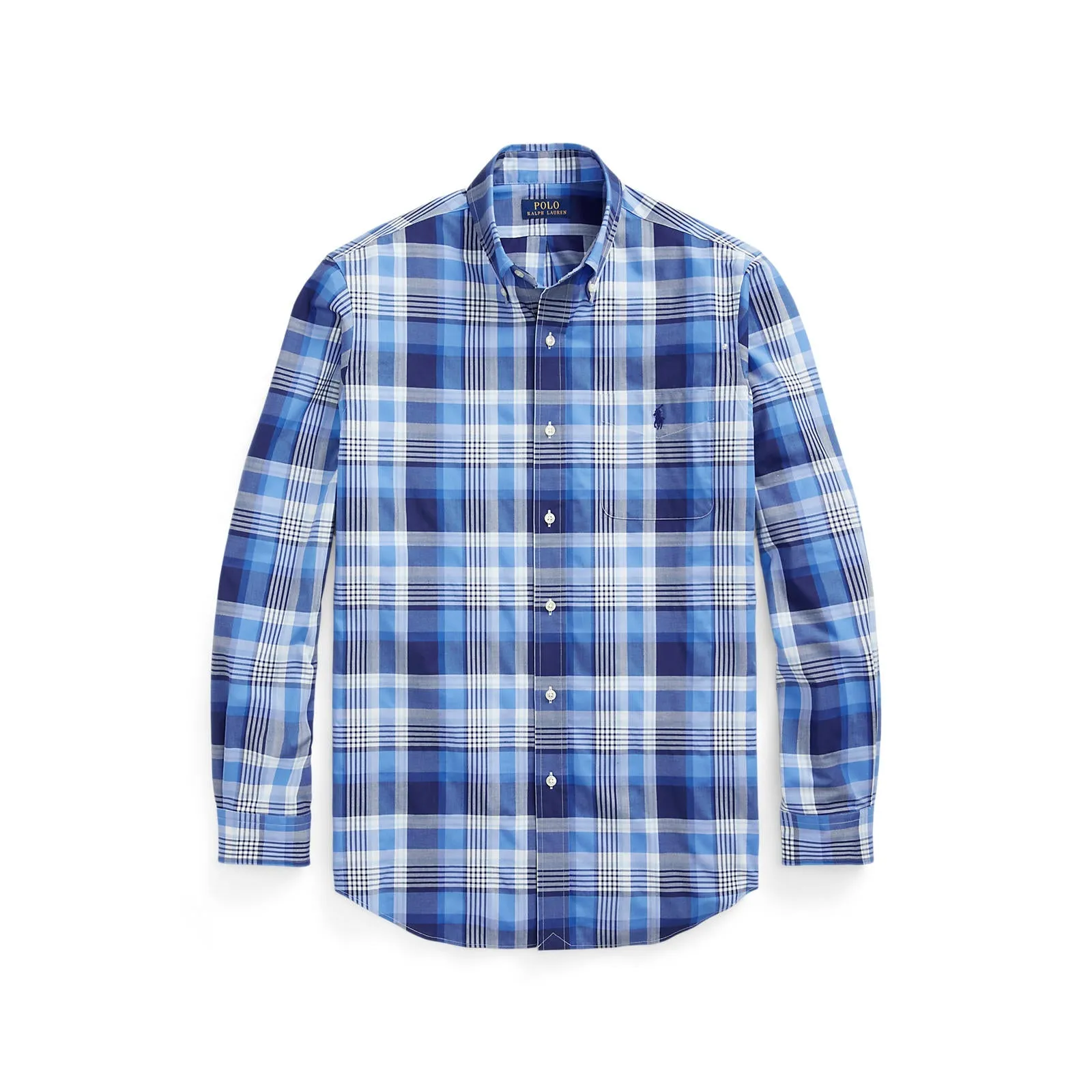 Poplin Stretch Custom Fit Shirt - Check - Blue