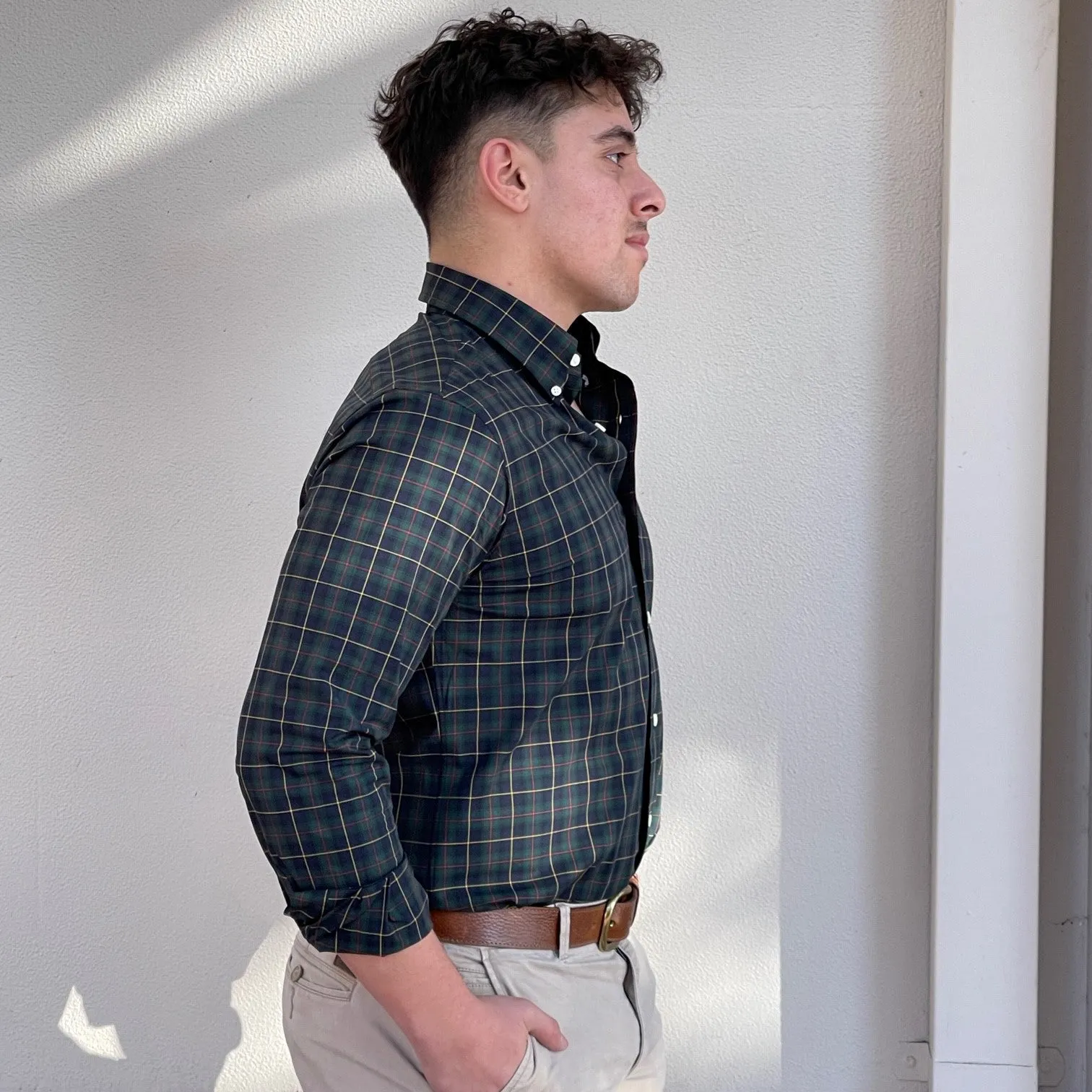 Poplin Stretch Shirt - Plaid - Green