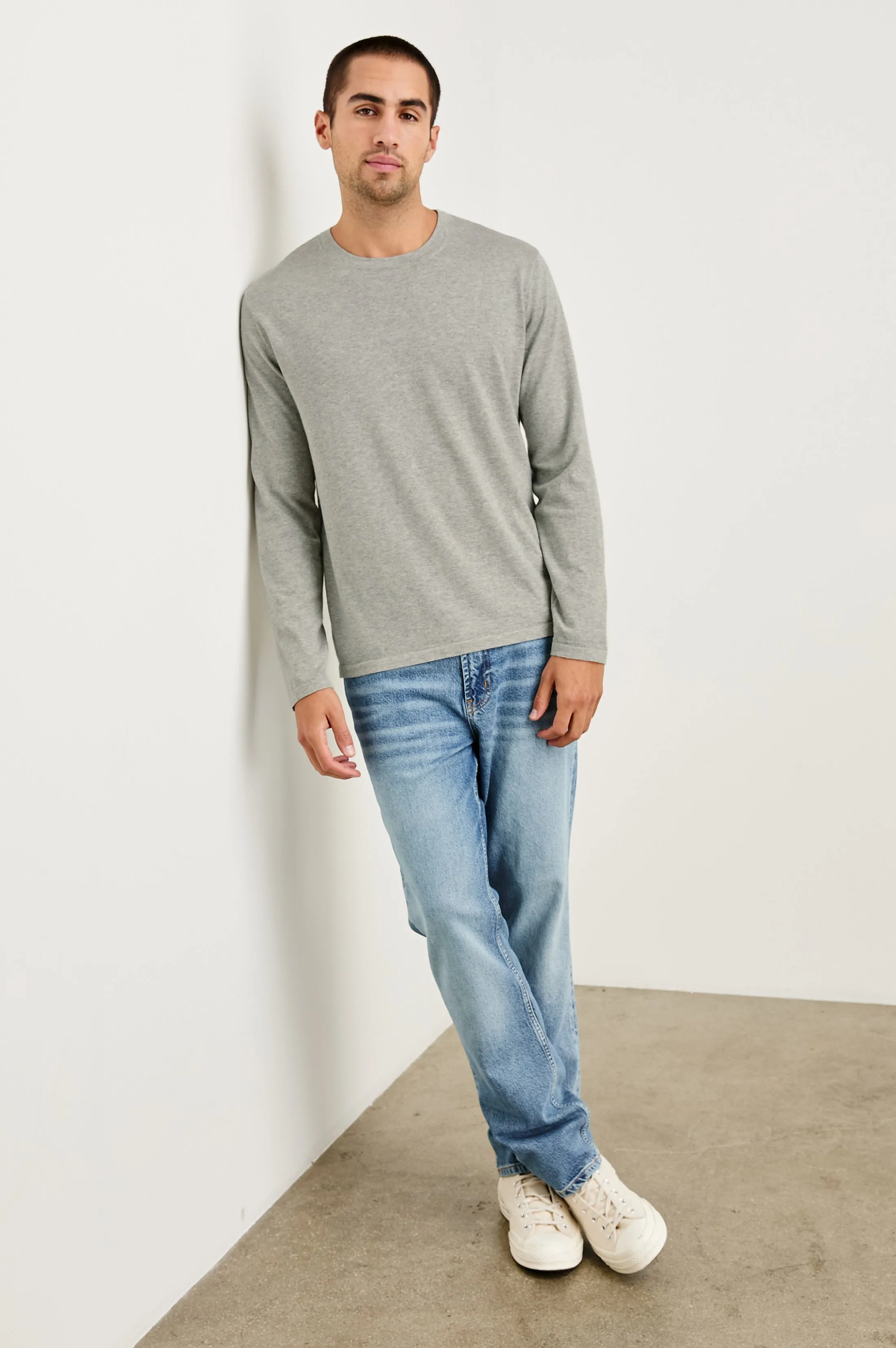 QUENTIN COTTON CASHMERE LONG SLEEVE TEE - HEATHER GREY Rails