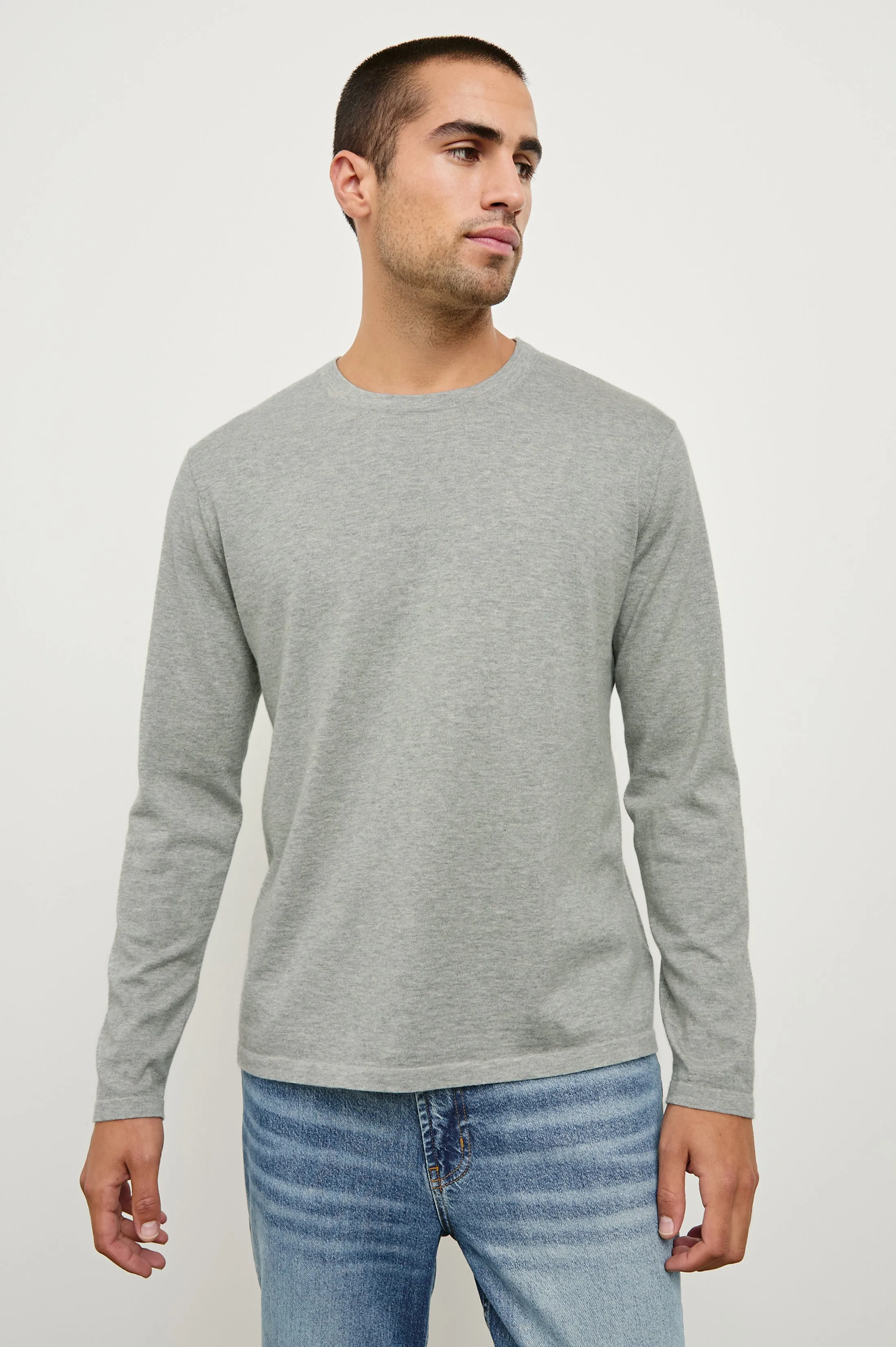 QUENTIN COTTON CASHMERE LONG SLEEVE TEE - HEATHER GREY Rails