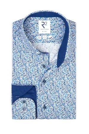 R2 Cut Away Collar Long Sleeved Shirt Blue Floral